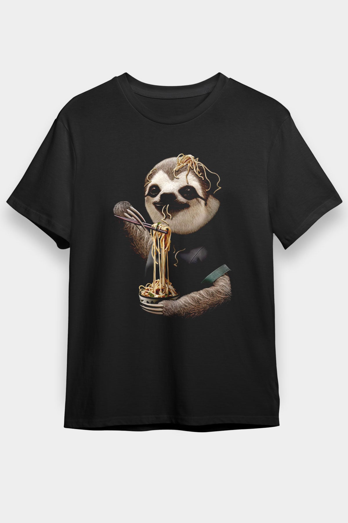 Yavaş Yeme Yarışması Baskılı Unisex Siyah Tişört