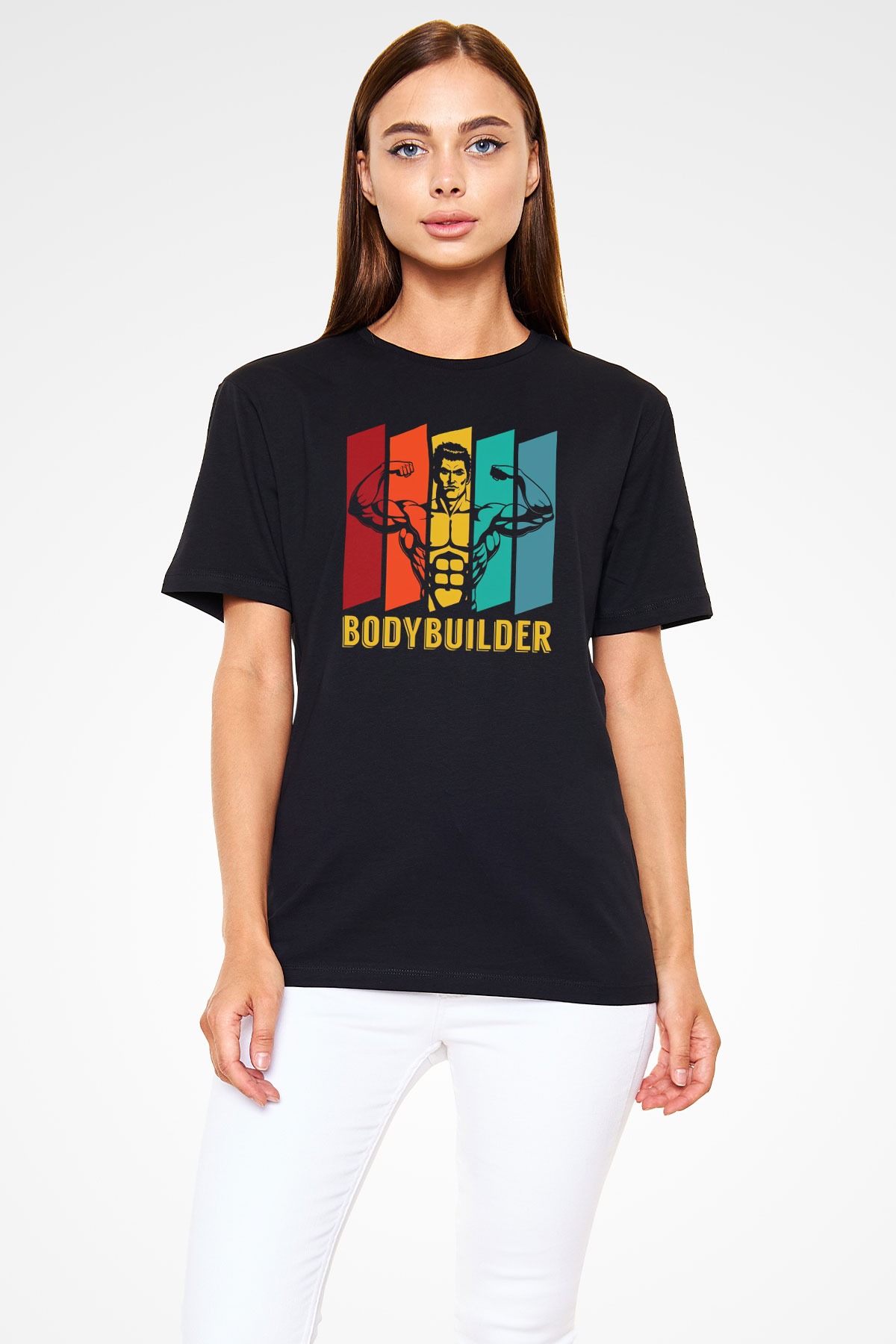 Body Builder Baskılı Unisex Siyah Tişört