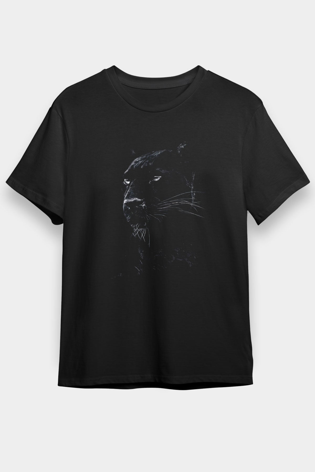 Siyah Panter Baskılı Unisex Siyah Tişört