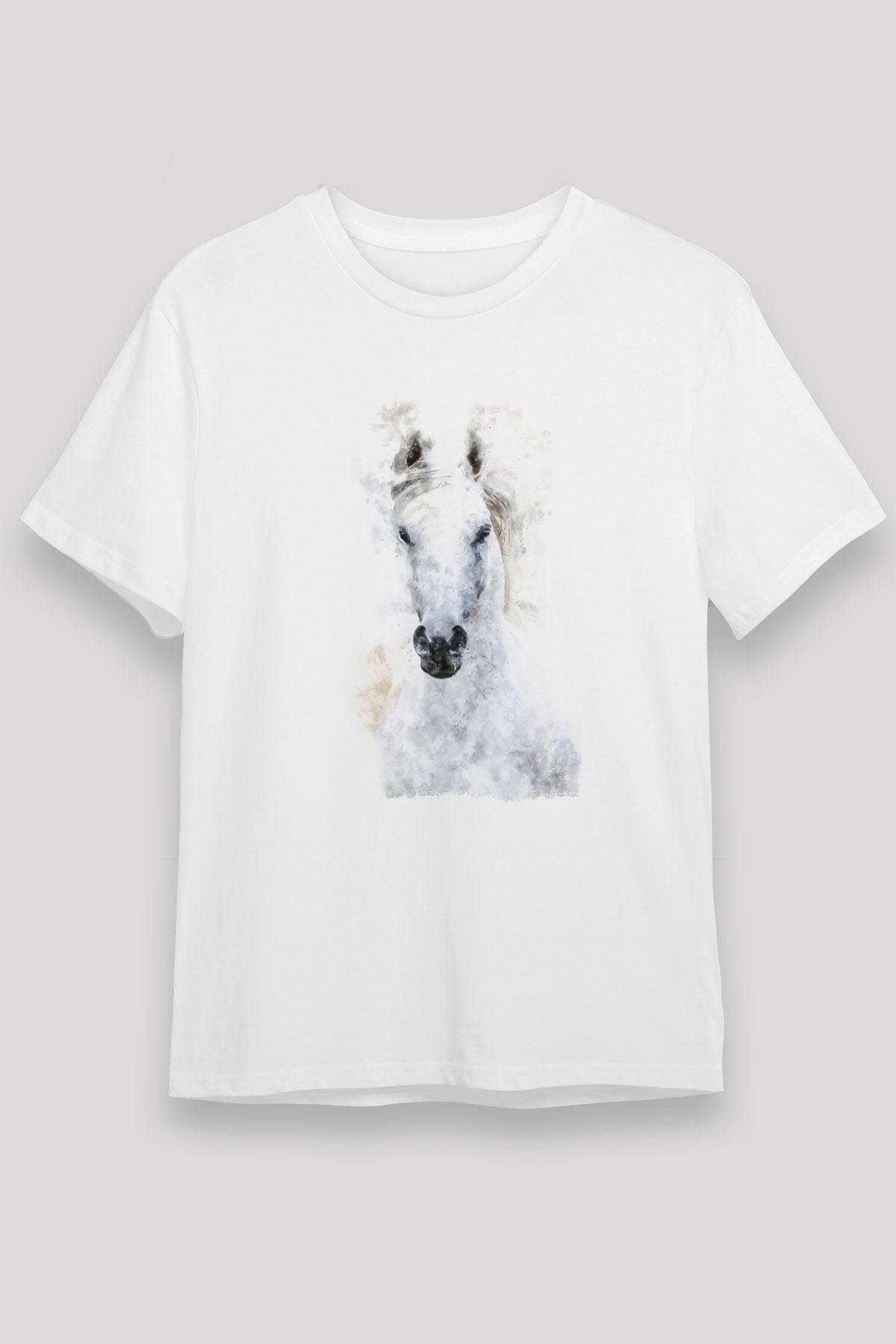 Beyaz At Baskılı Unisex Beyaz Tişört