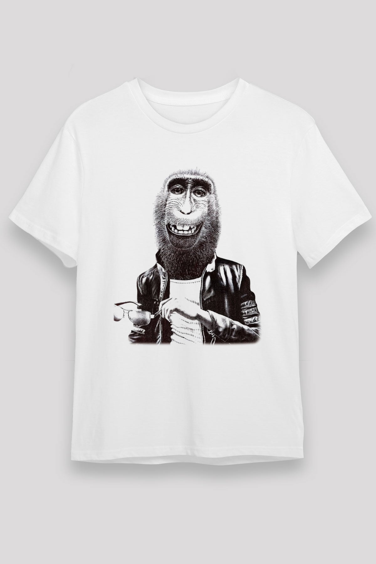 Maymun Baskılı Unisex Beyaz Tişört