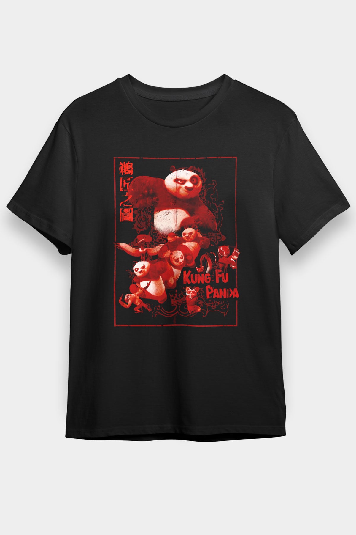 Kung Fu Panda Baskılı Unisex Siyah Tişört