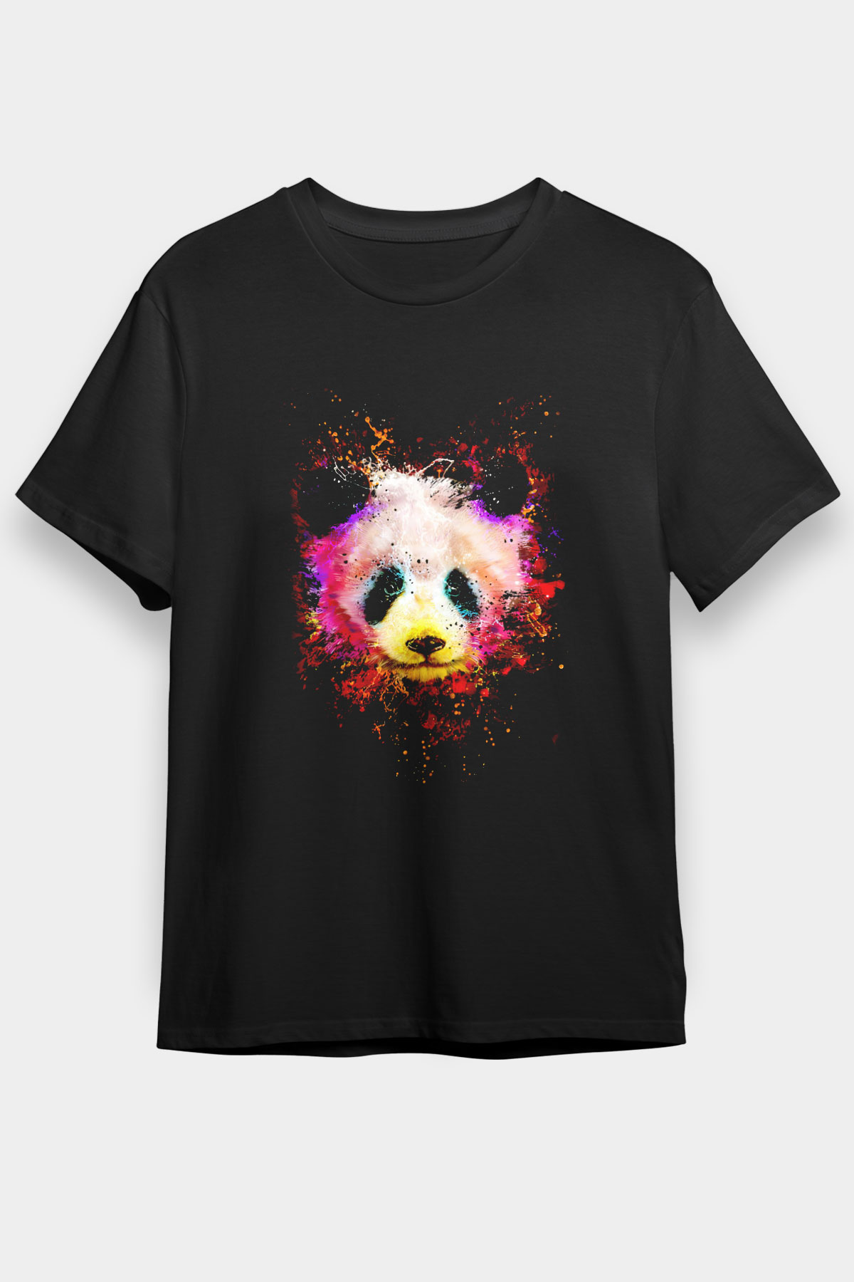 Panda Baskılı Unisex Siyah Tişört