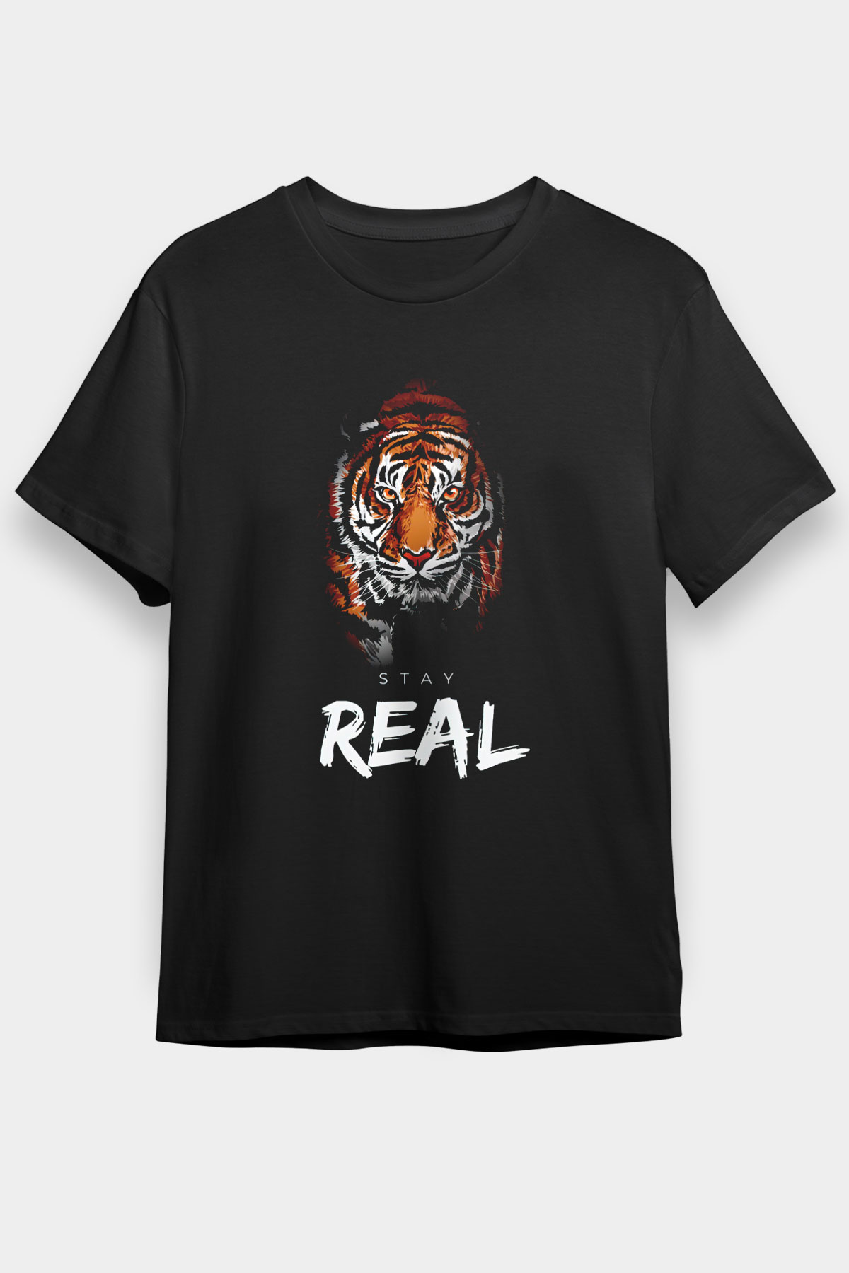 Real Stay Kaplan Baskılı Unisex Siyah Tişört