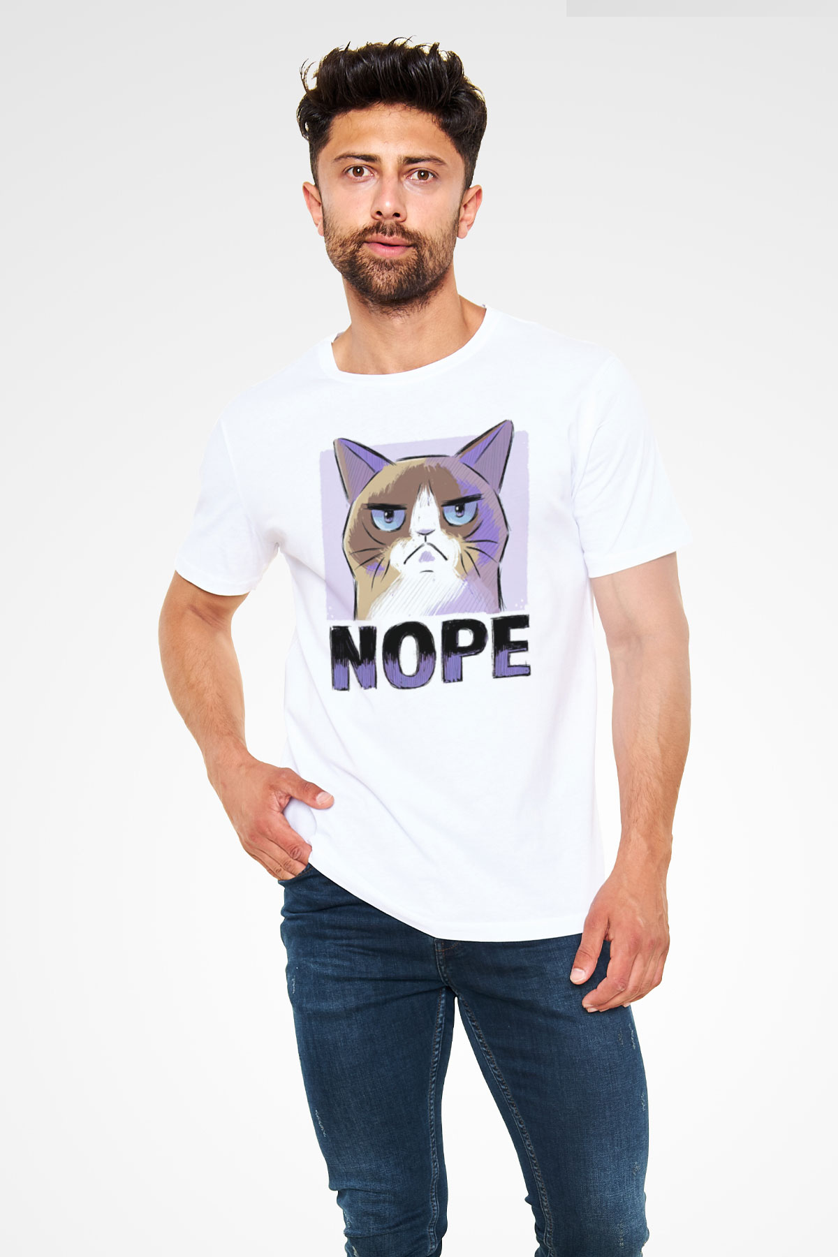 Nope Baskılı Unisex Beyaz Tişört