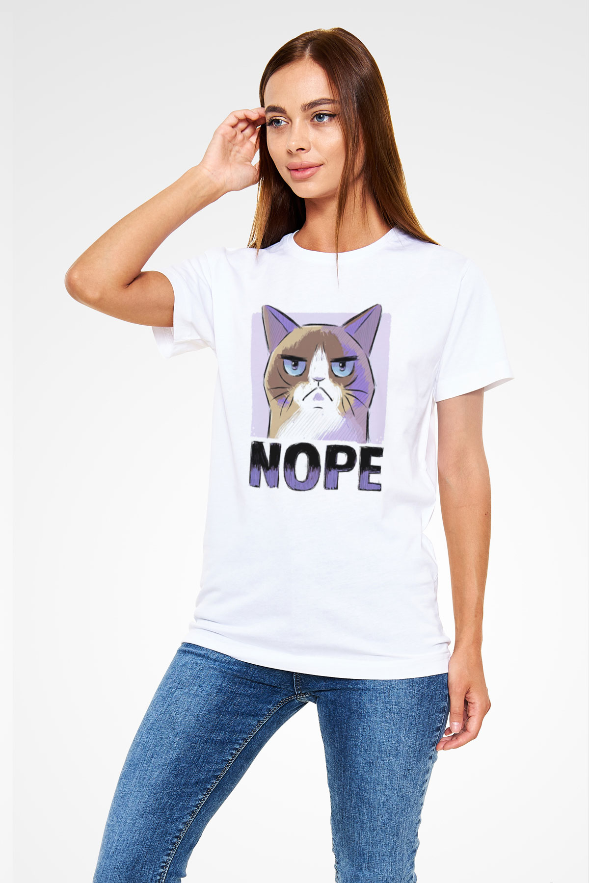 Nope Baskılı Unisex Beyaz Tişört