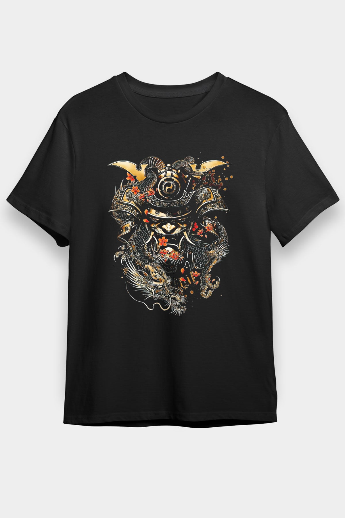 Samurai Baskılı Unisex Siyah Tişört