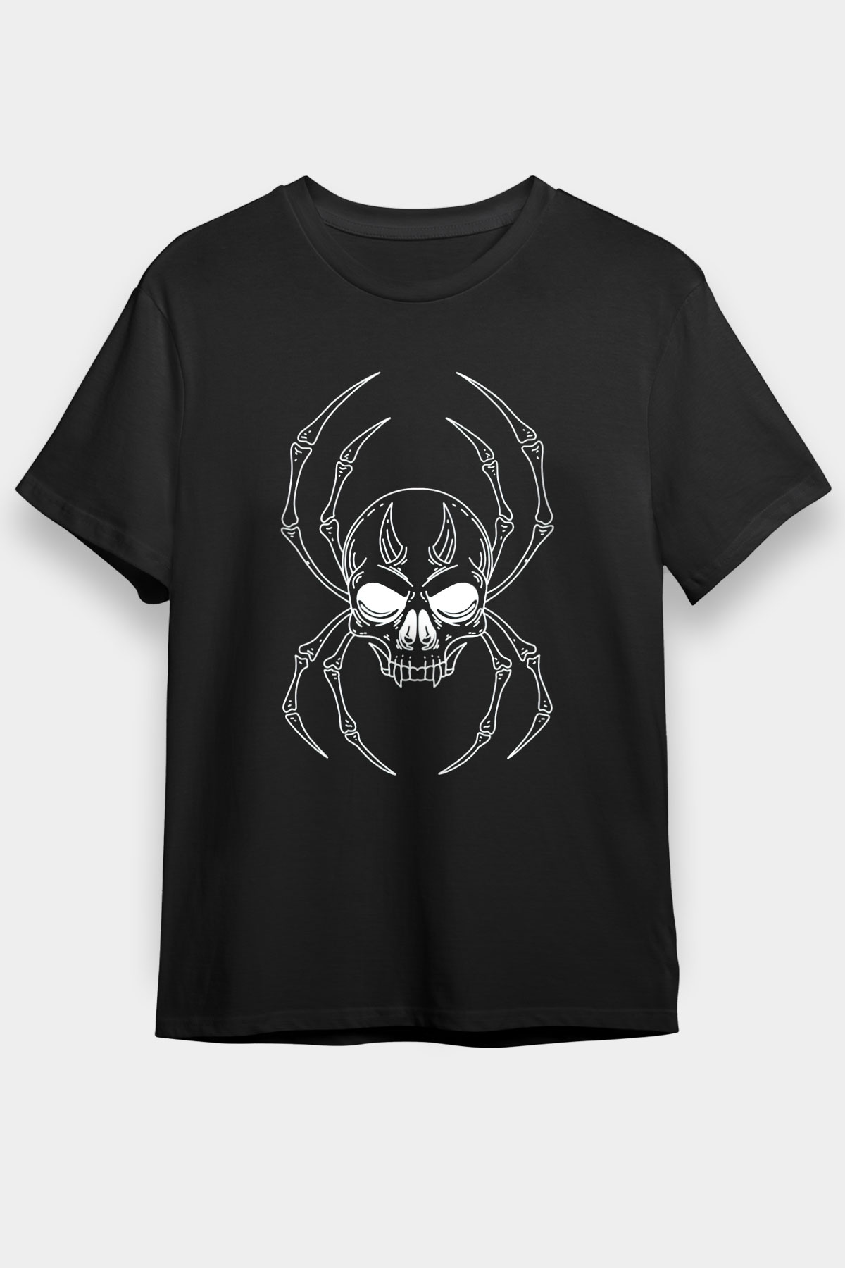 Örümcek Kuru Kafa Baskılı Unisex Siyah Tişört