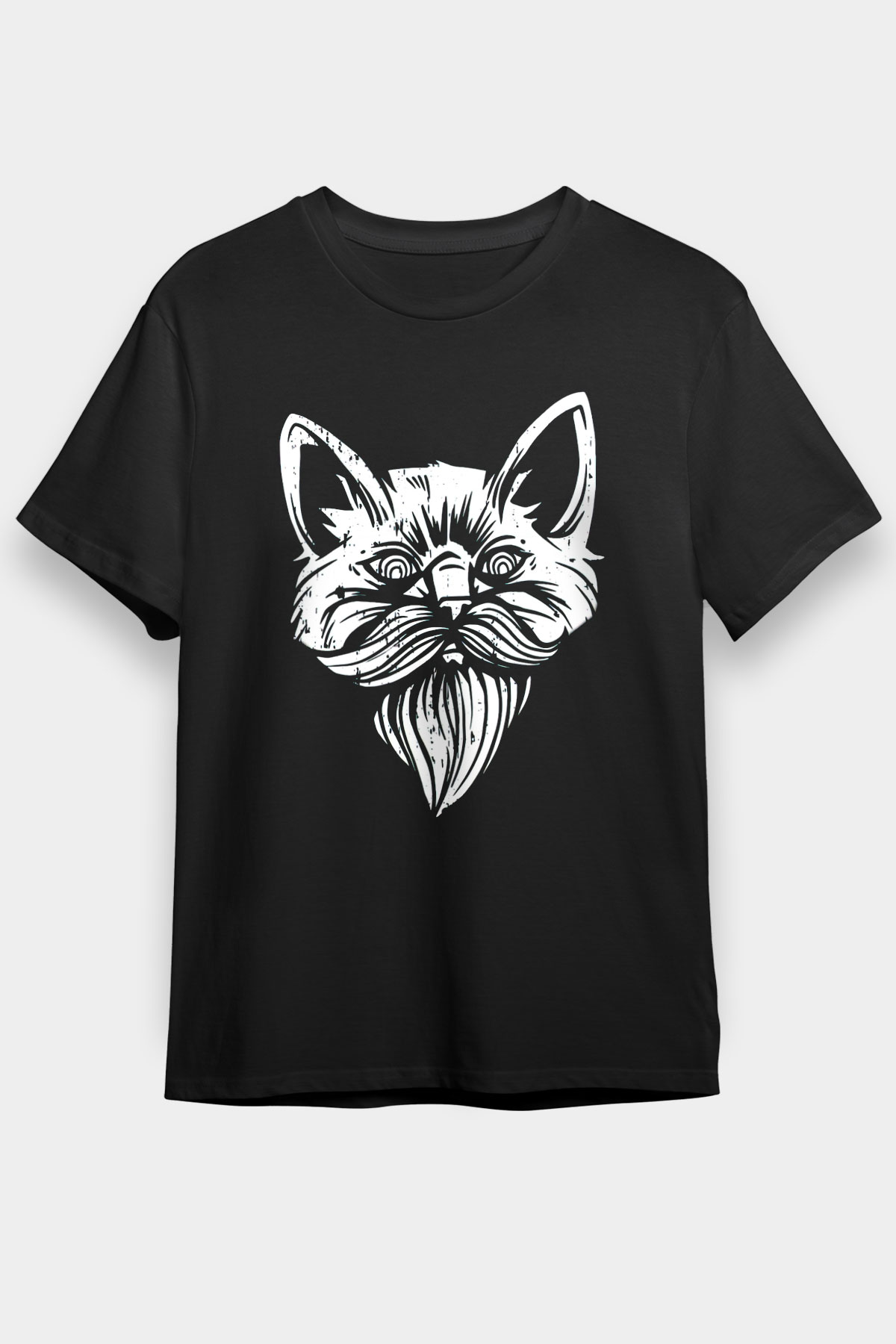 Entellektüel Kedi Baskılı Unisex Siyah Tişört