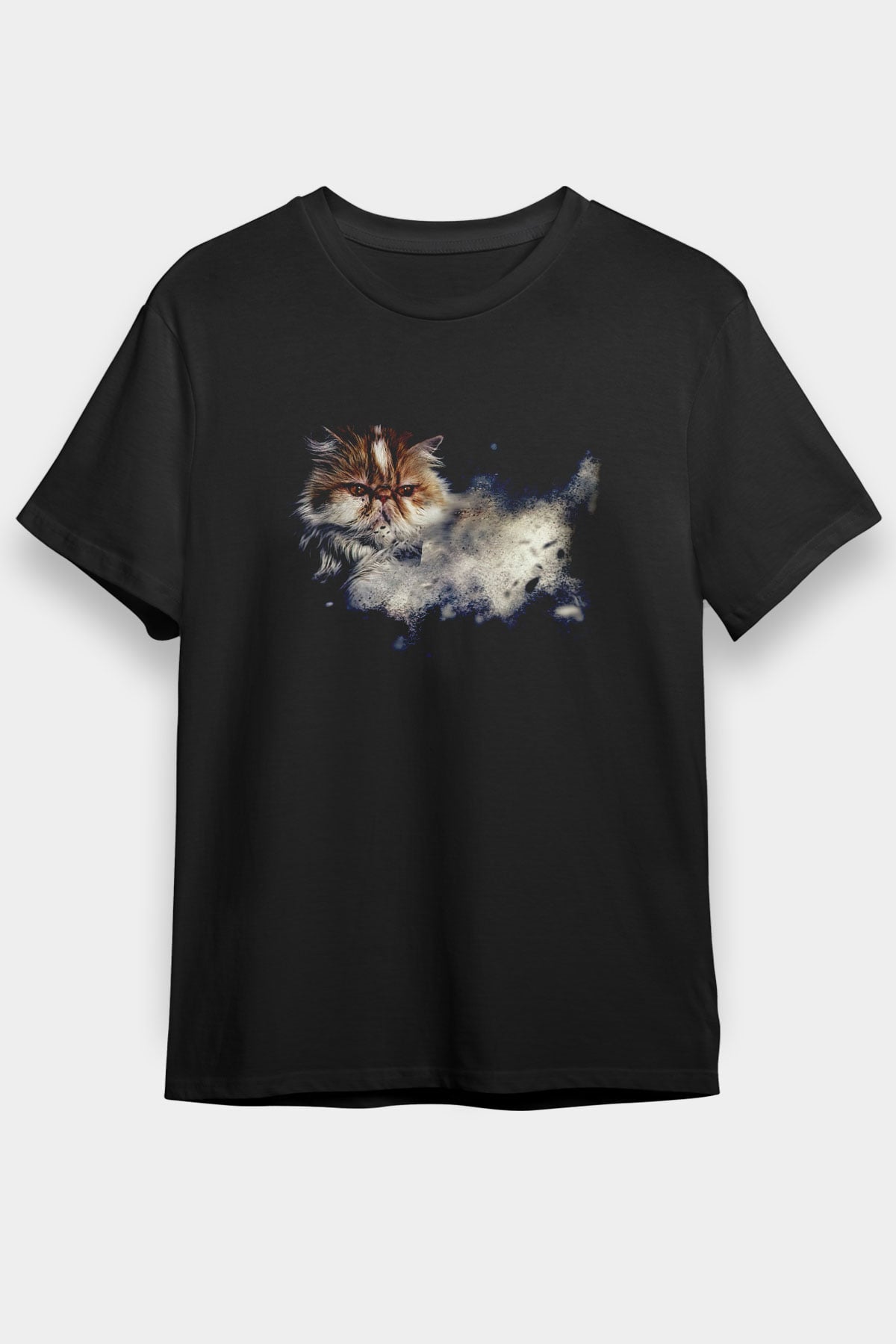 Kedi Baskılı Unisex Siyah Tişört