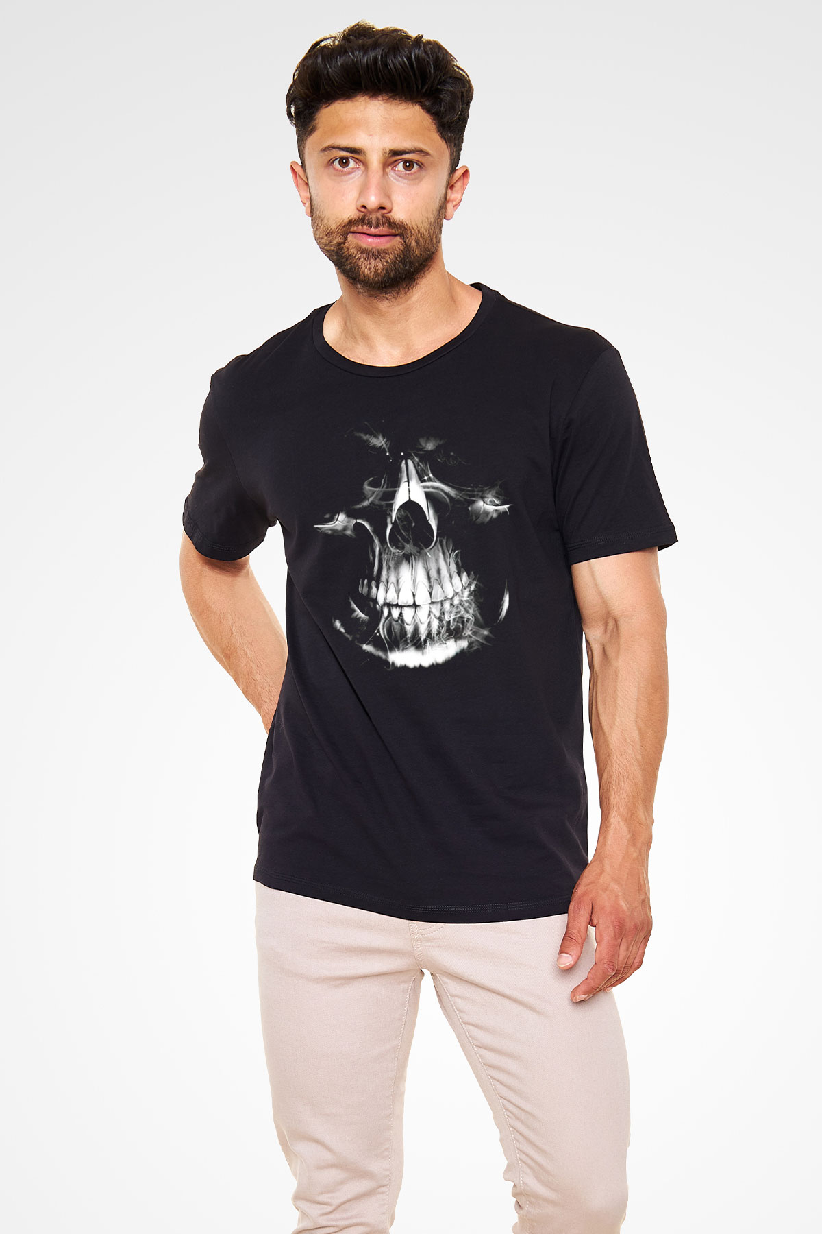 Kurukafa Temalı Baskılı Unisex Siyah Tişört