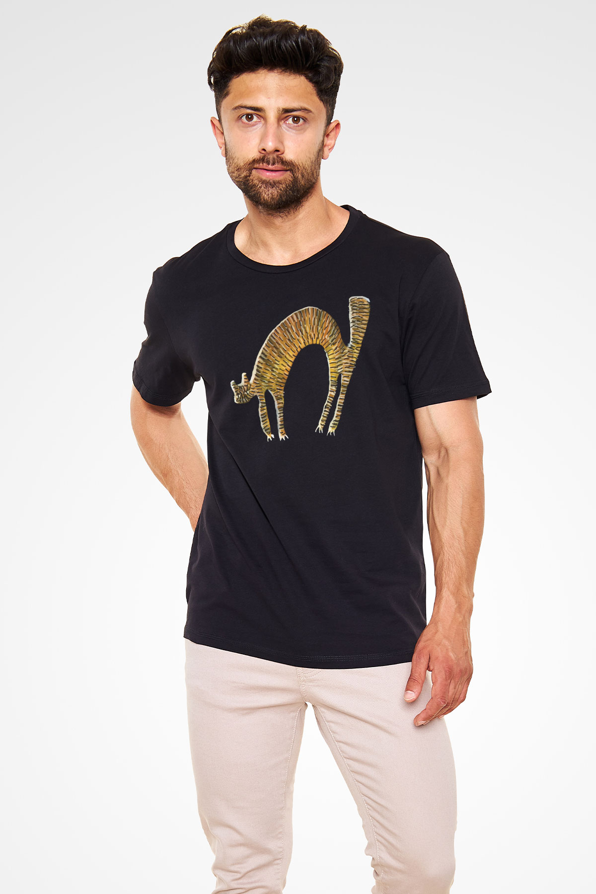 Kedi Baskılı Unisex Siyah Tişört
