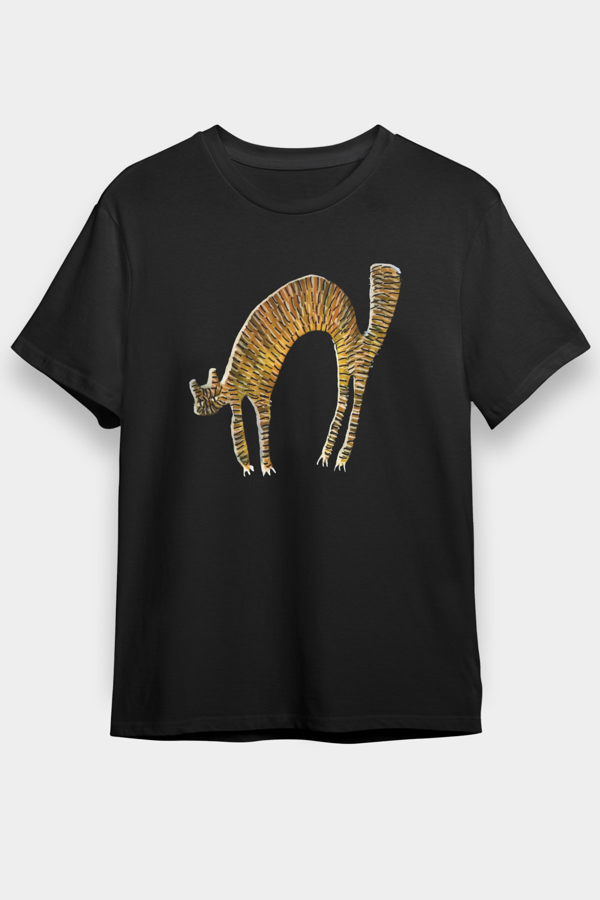 Kedi Baskılı Unisex Siyah Tişört