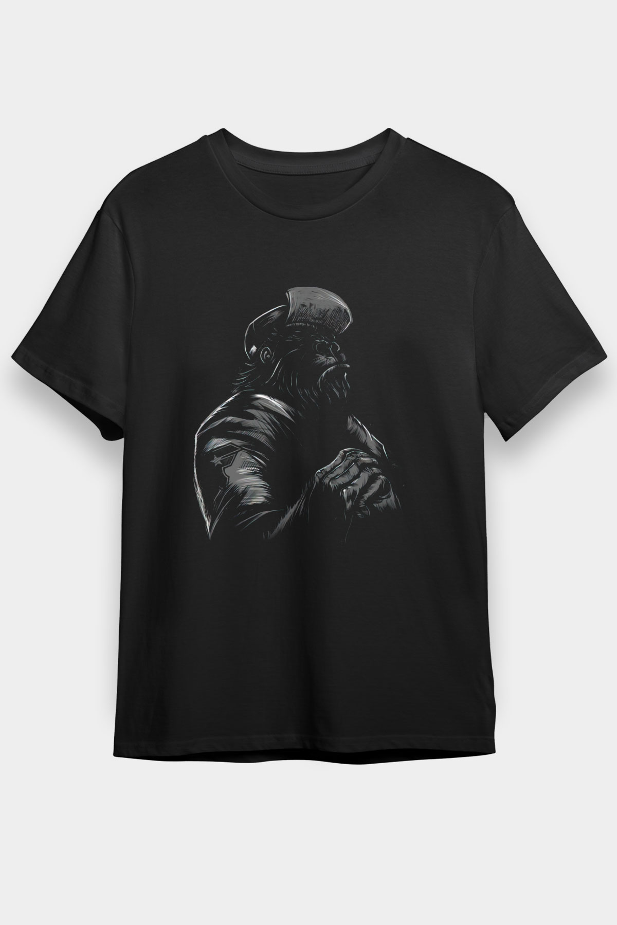 Dövüşçü Goril Baskılı Unisex Siyah Tişört