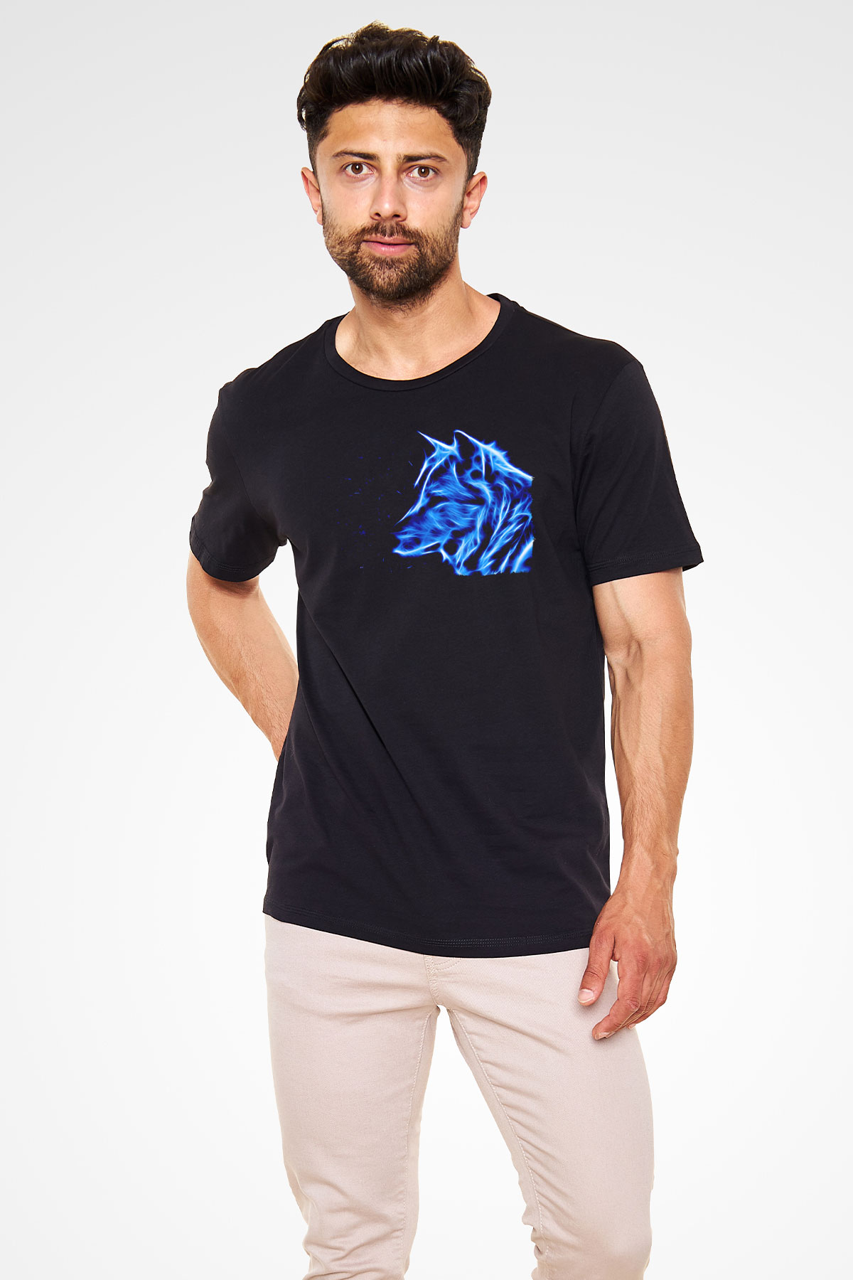 Hayalet Kurt Baskılı Unisex Siyah Tİşört