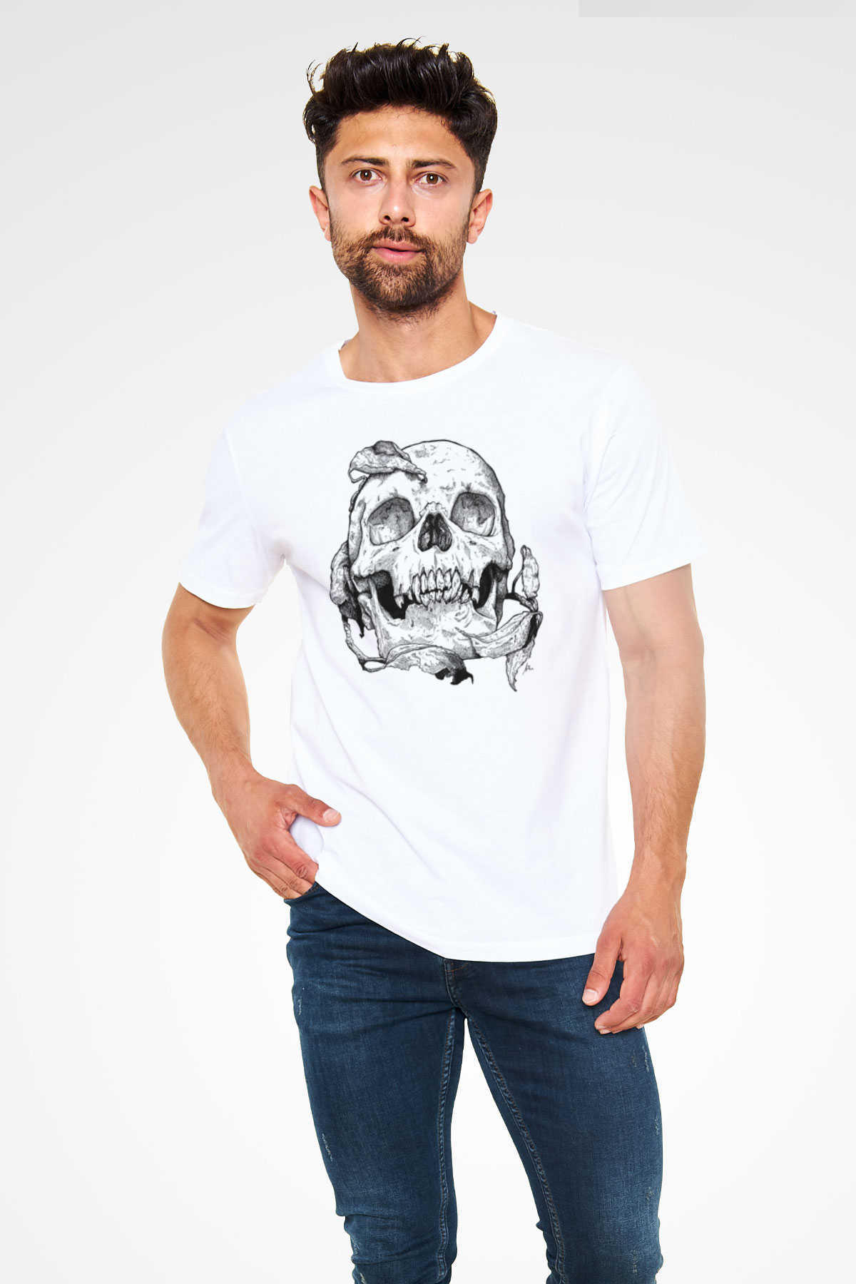 Kurukafa Baskılı Unisex Beyaz Tişört