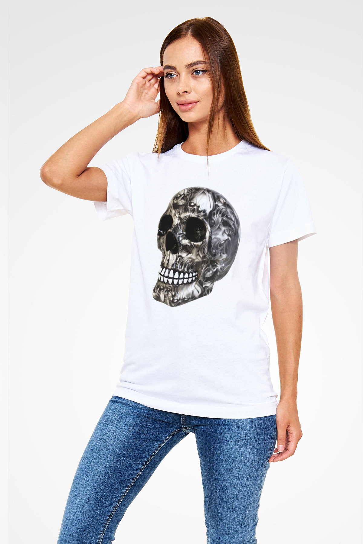 Kurukafa Baskılı Unisex Beyaz Tişört