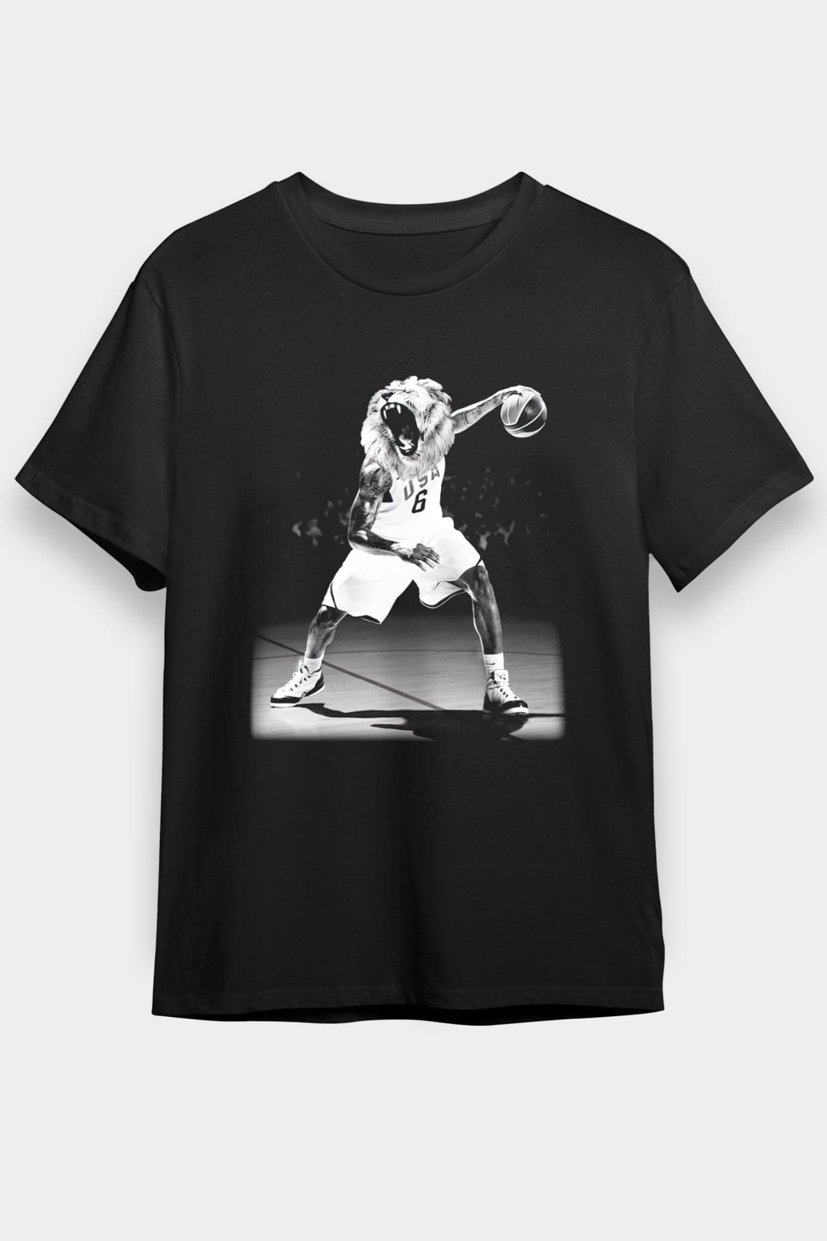 Basketbolcu Aslan Kral Baskılı Unisex Siyah Tişört