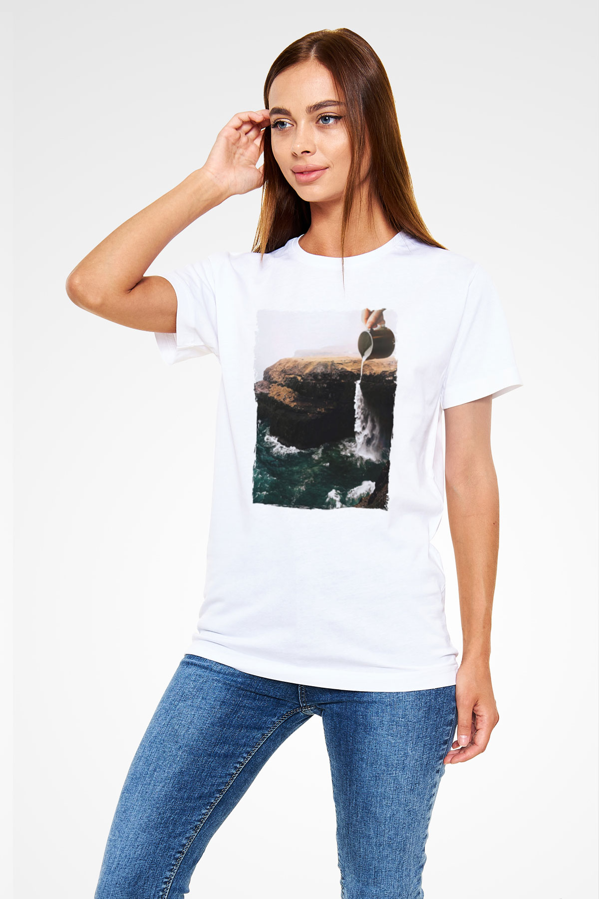 Doğa Manipülasyon Baskılı Unisex Beyaz Tİşört