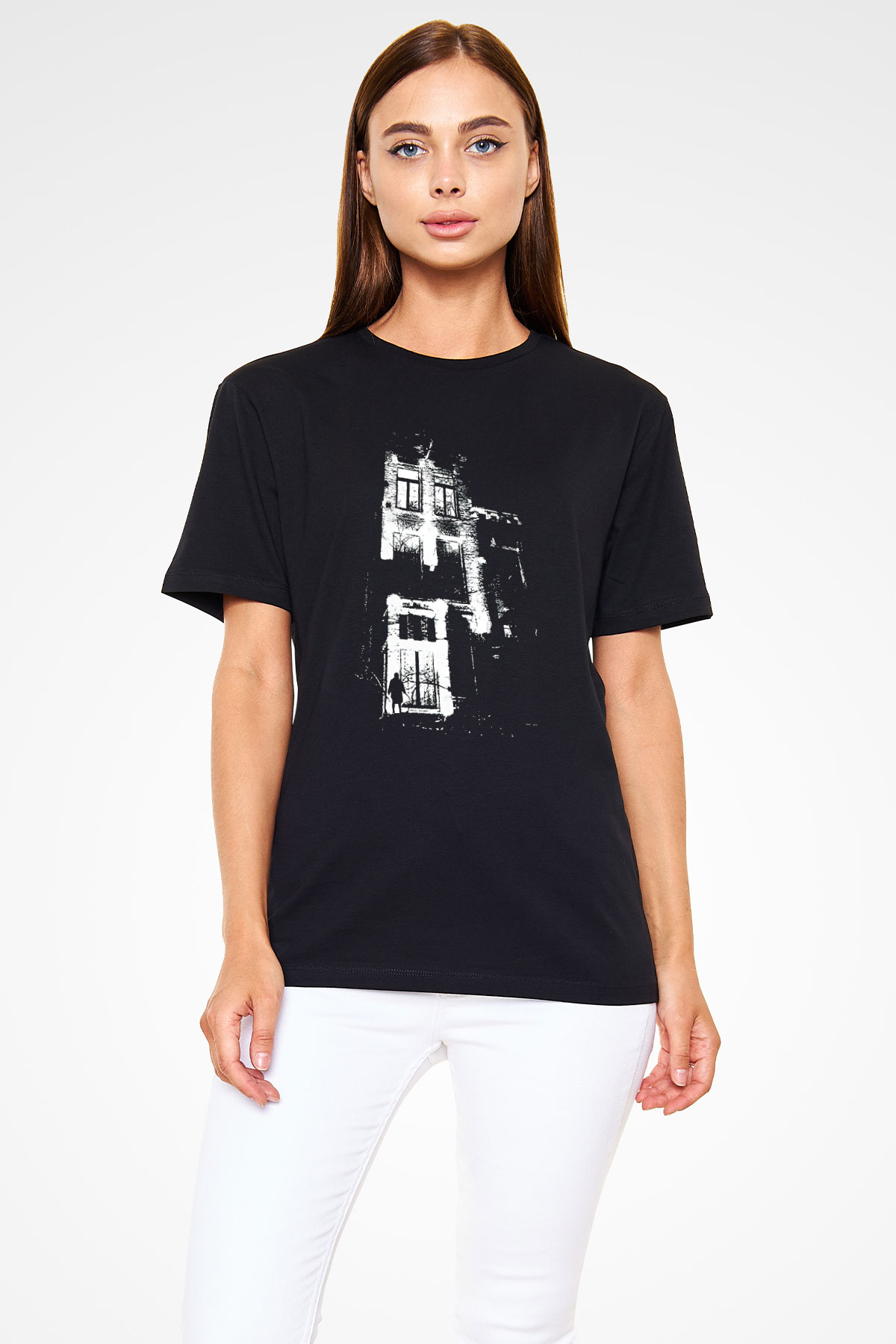 Creatif Tasarım Temalı Baskılı Unisex Siyah Tişört