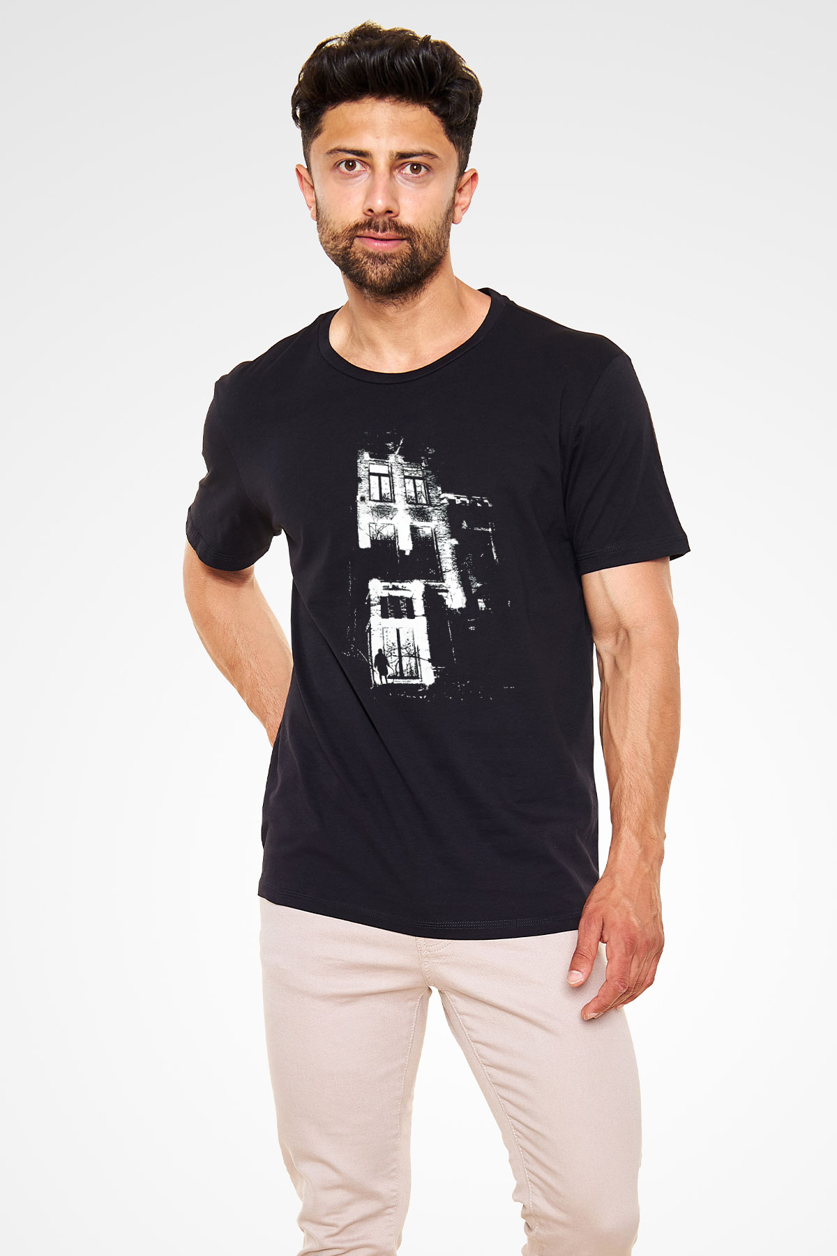 Creatif Tasarım Temalı Baskılı Unisex Siyah Tişört