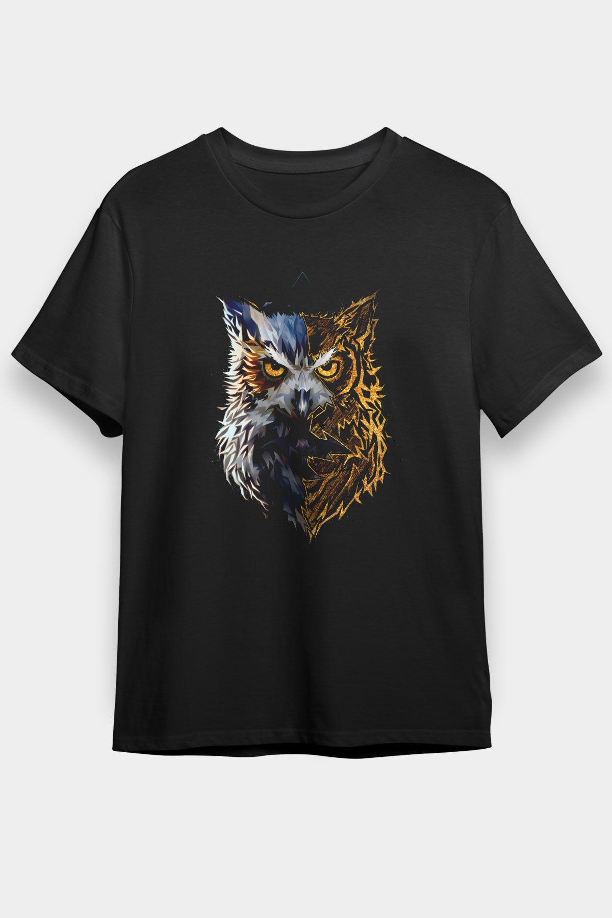 Baykuş Baskılı Unisex Siyah Tişört
