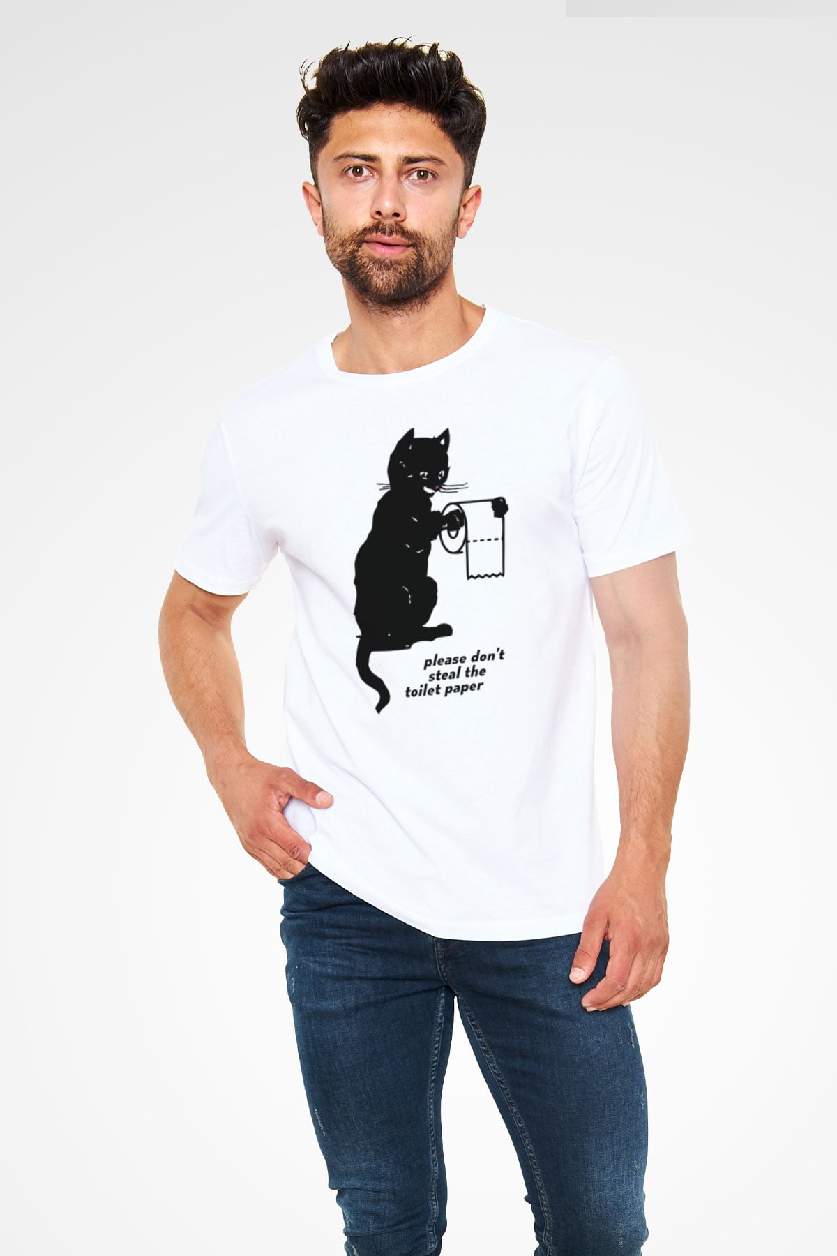 Tuvalet Kağıdı Çalmayın Temalı Baskılı Unisex Beyaz Tişört