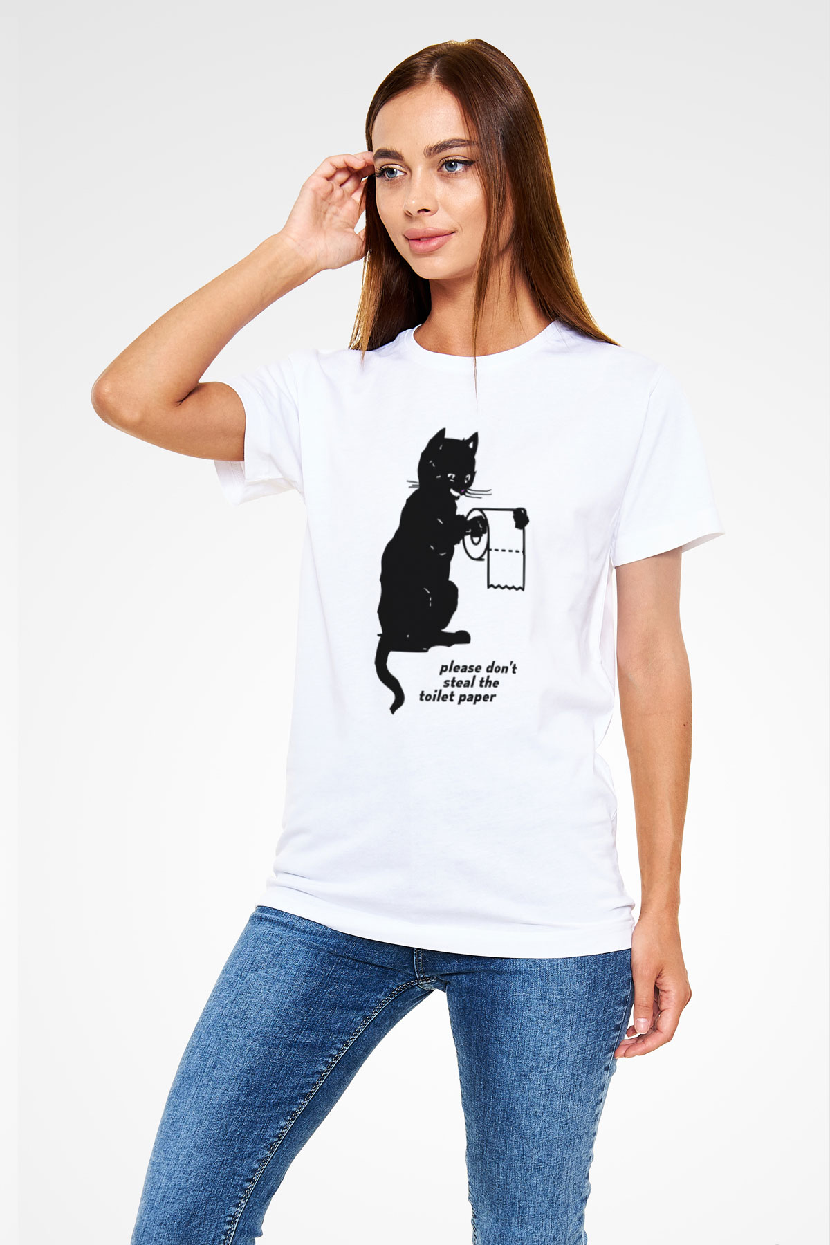 Tuvalet Kağıdı Çalmayın Temalı Baskılı Unisex Beyaz Tişört