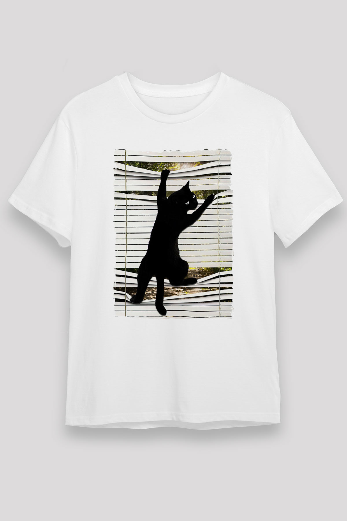 Dikizci Siyah Kedi Baskılı Unisex Tişört