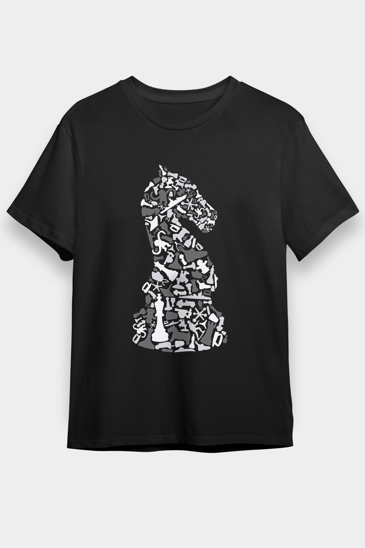 Satranç Baskılı Siyah Unisex Tişört