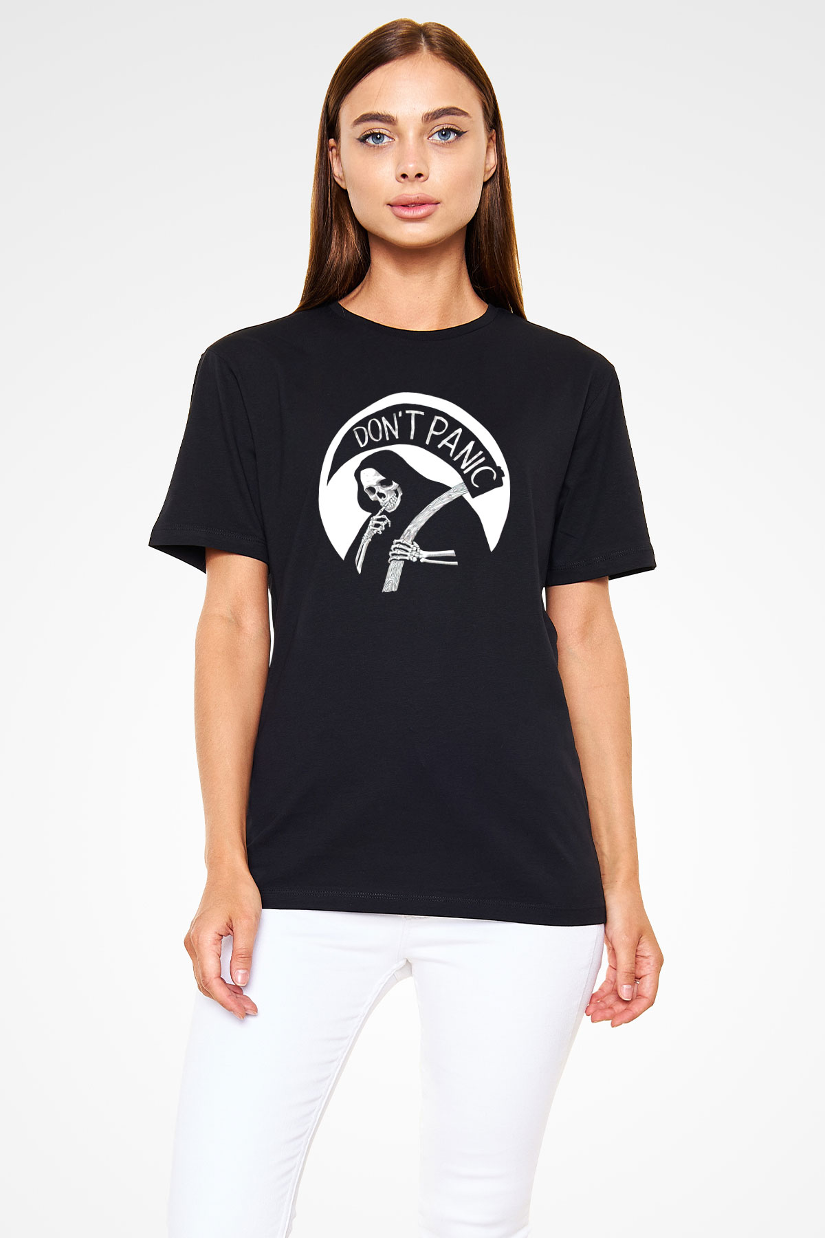 Dont Panic Temalı Baskılı Unisex Siyah Tişört
