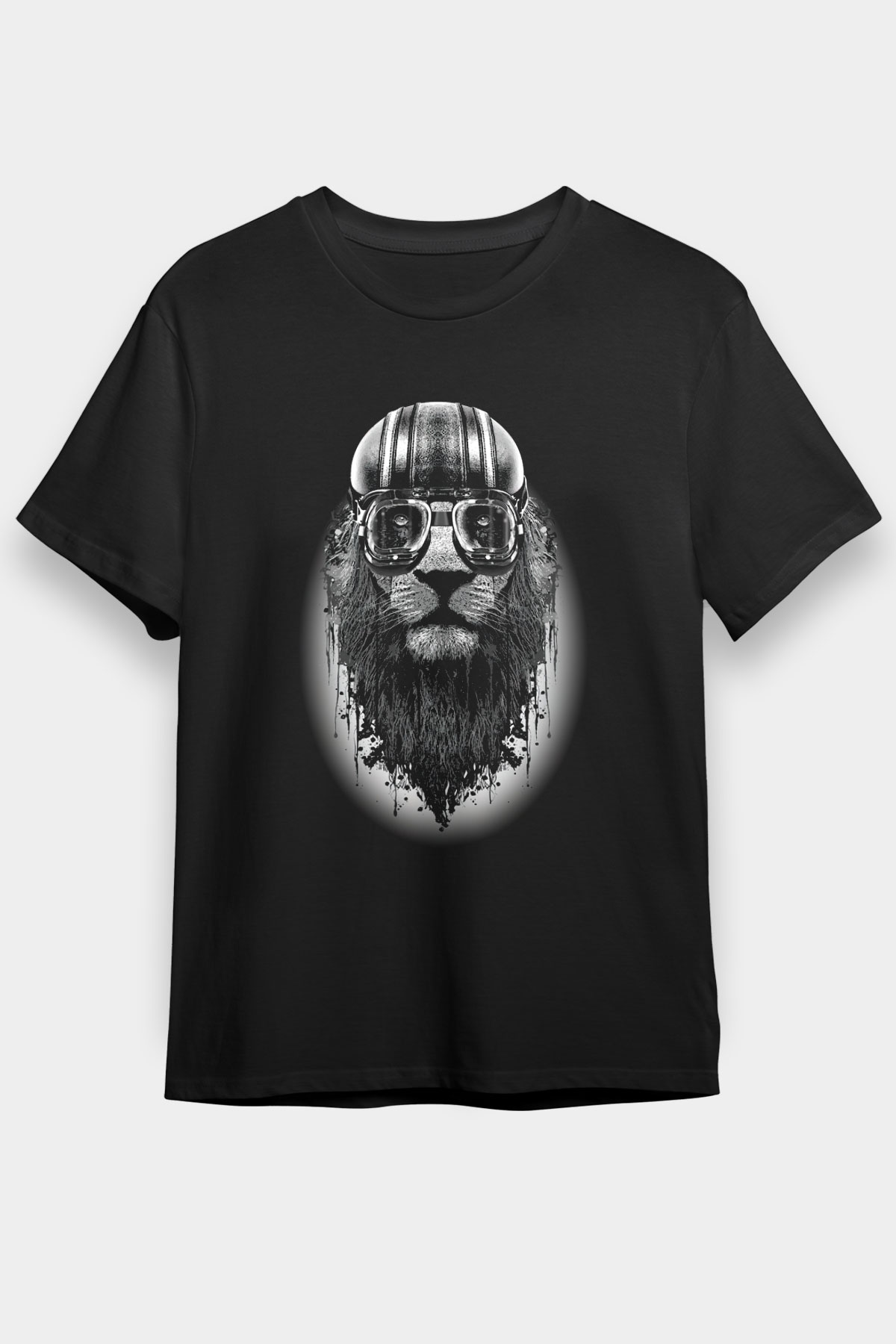 Pilot Aslan Baskılı Unisex Siyah Tişört
