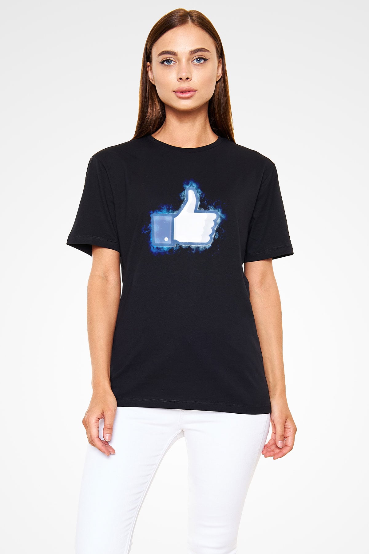 Facebook Beğeni Baskılı Unisex Siyah Tişört