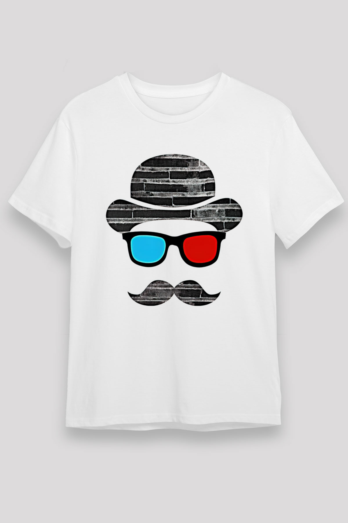 3D Gözlüklü Baskılı Unisex Beyaz Tişört