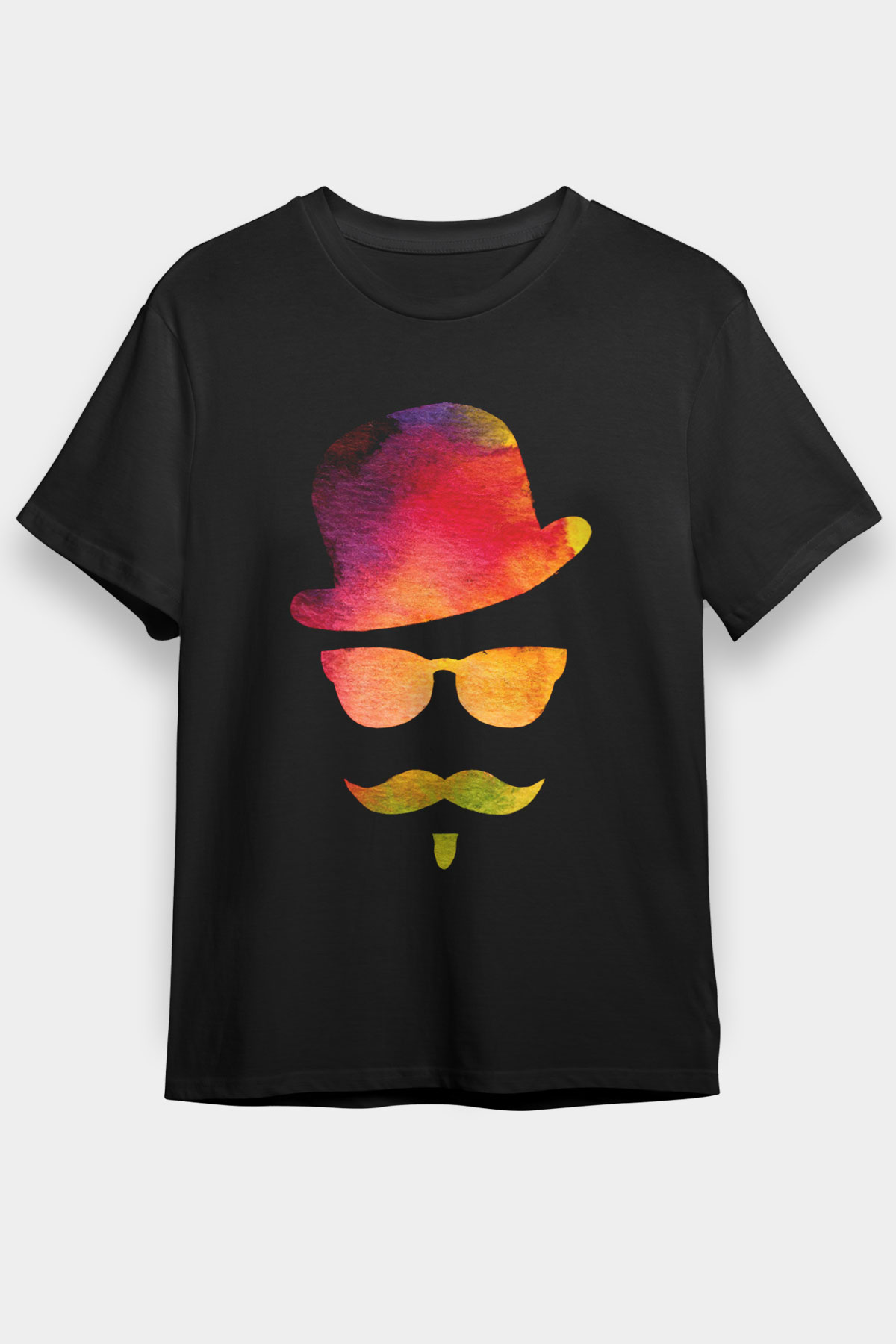 Retro Hipster Baskılı Unisex Siyah Tişört