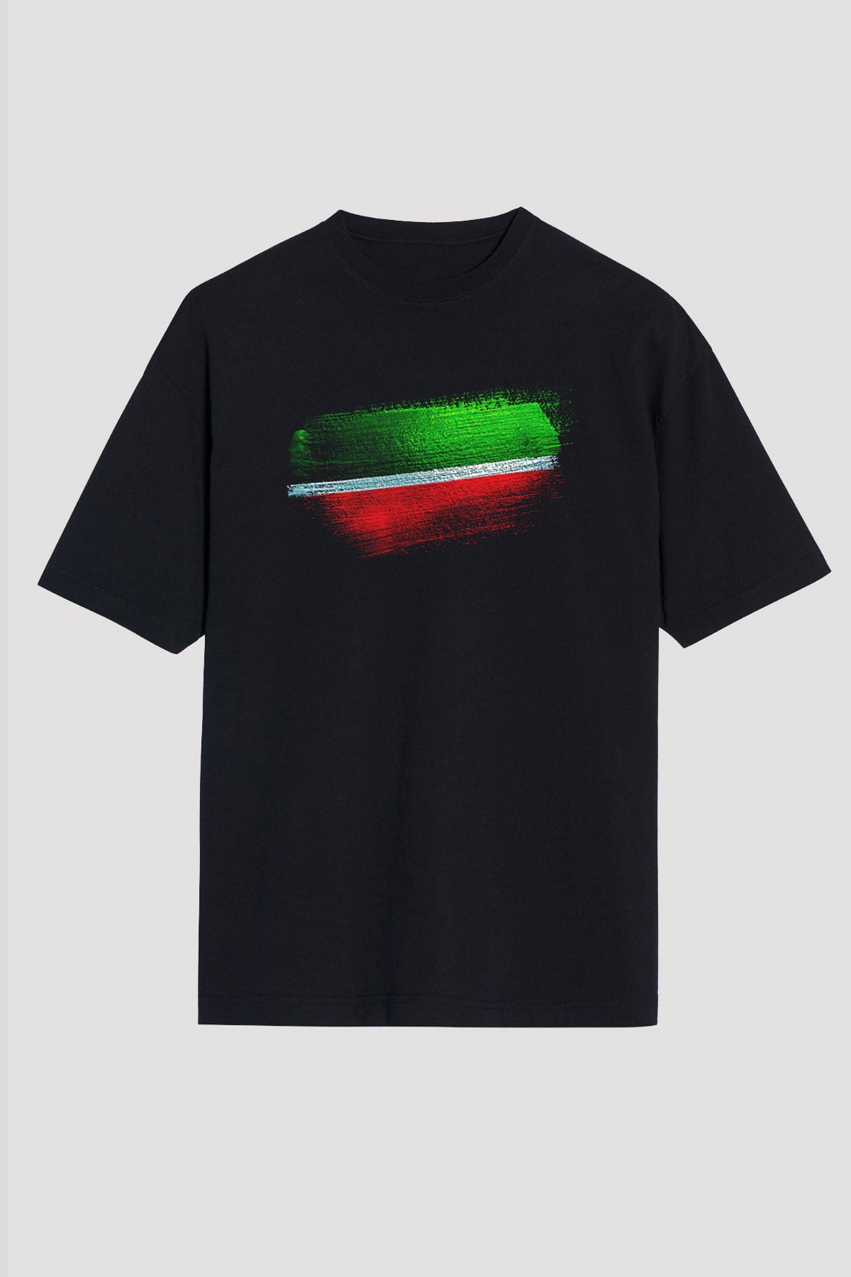 Tataristan - Tatarstan Bayrağı Baskılı Unisex Siyah Oversize Tişört