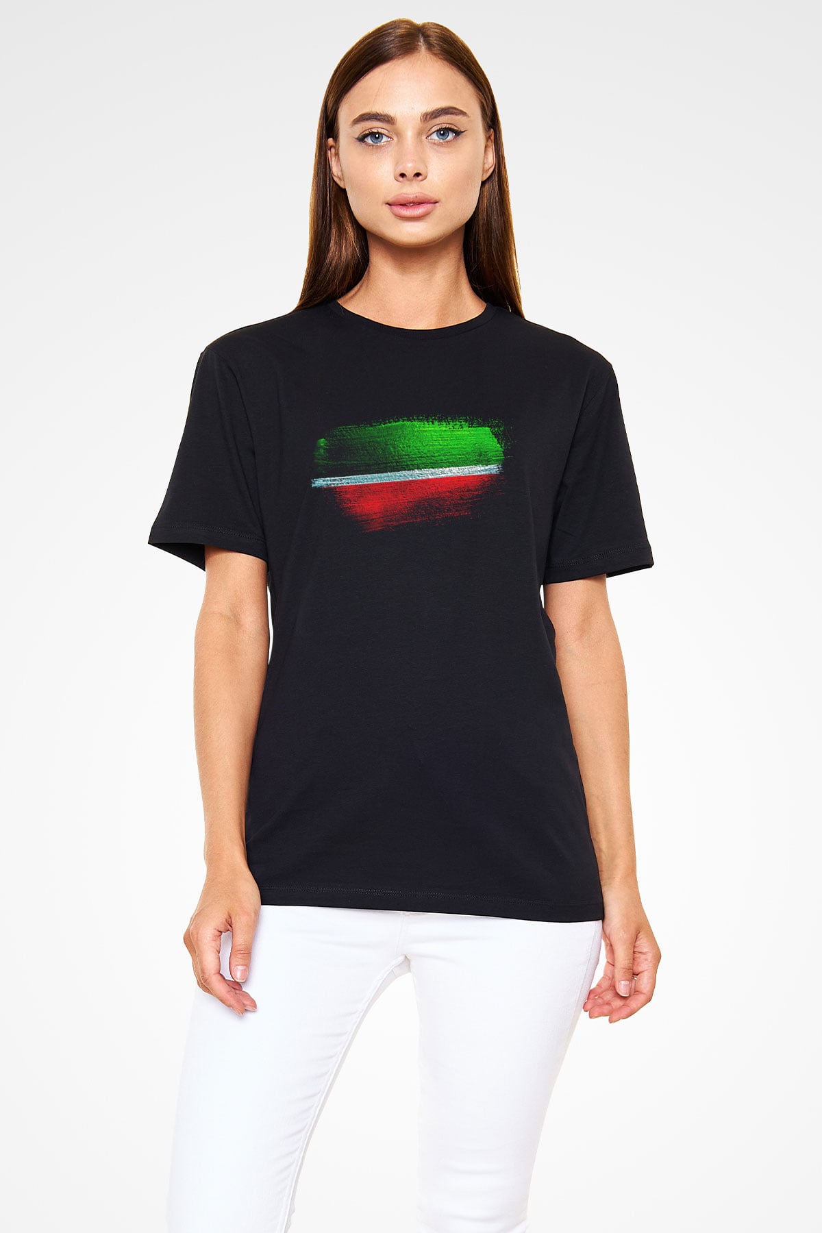 Tataristan - Tatarstan Bayrağı Baskılı Unisex Siyah Tişört
