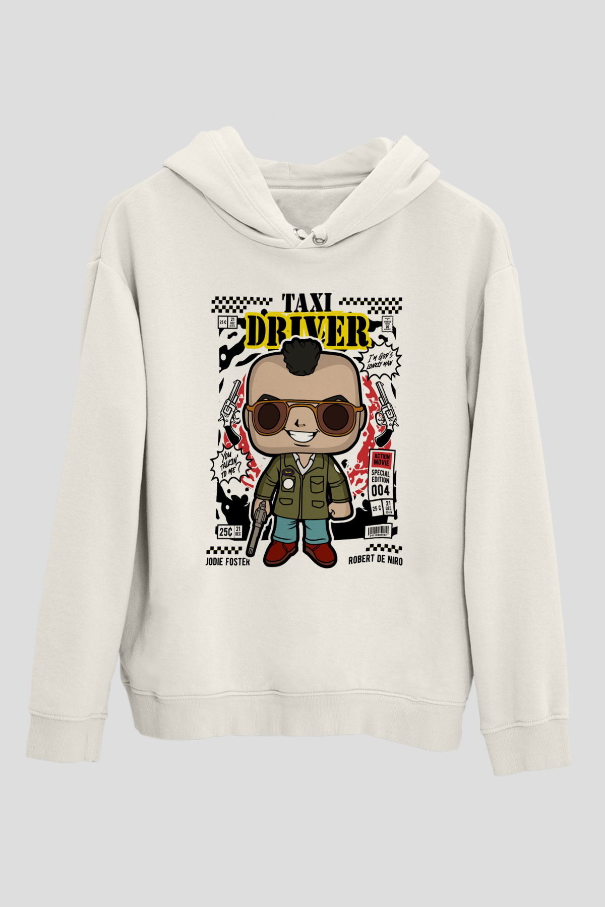 Taxi Driver Baskılı Unisex Beyaz Hoodie