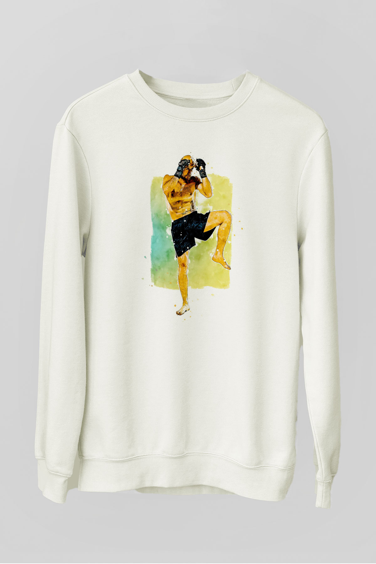 Tayland Boksu Baskılı Unisex Beyaz  Sweatshirt