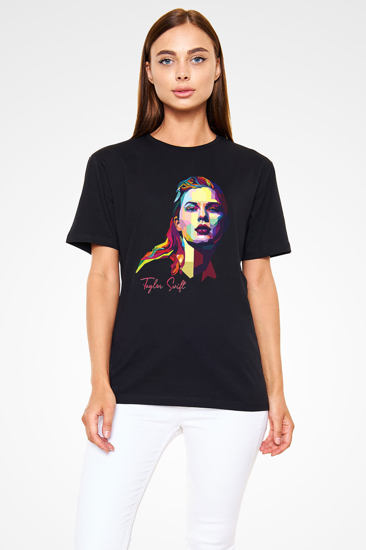 Taylor Swift Baskılı Baskılı Unisex Siyah Tişört - Tshirt