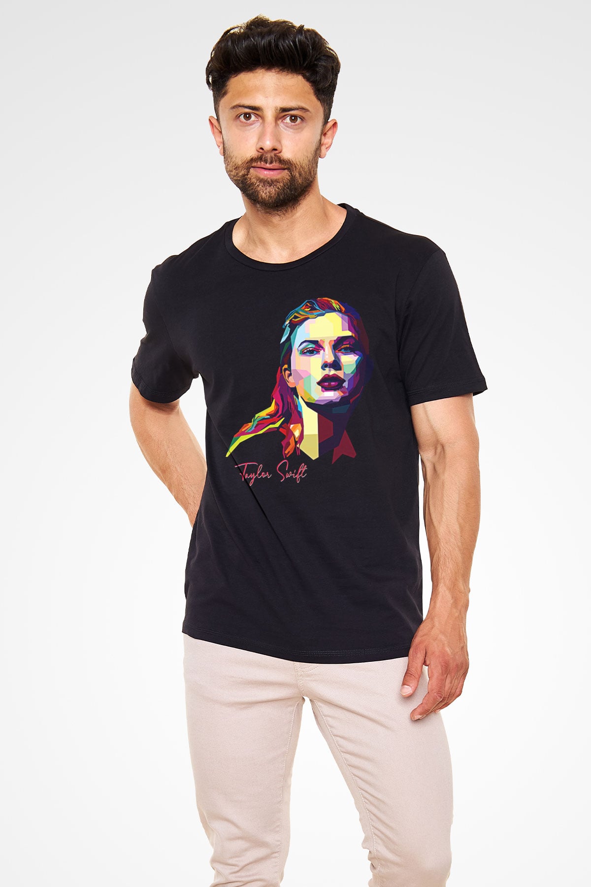 Taylor Swift Baskılı Baskılı Unisex Siyah Tişört - Tshirt
