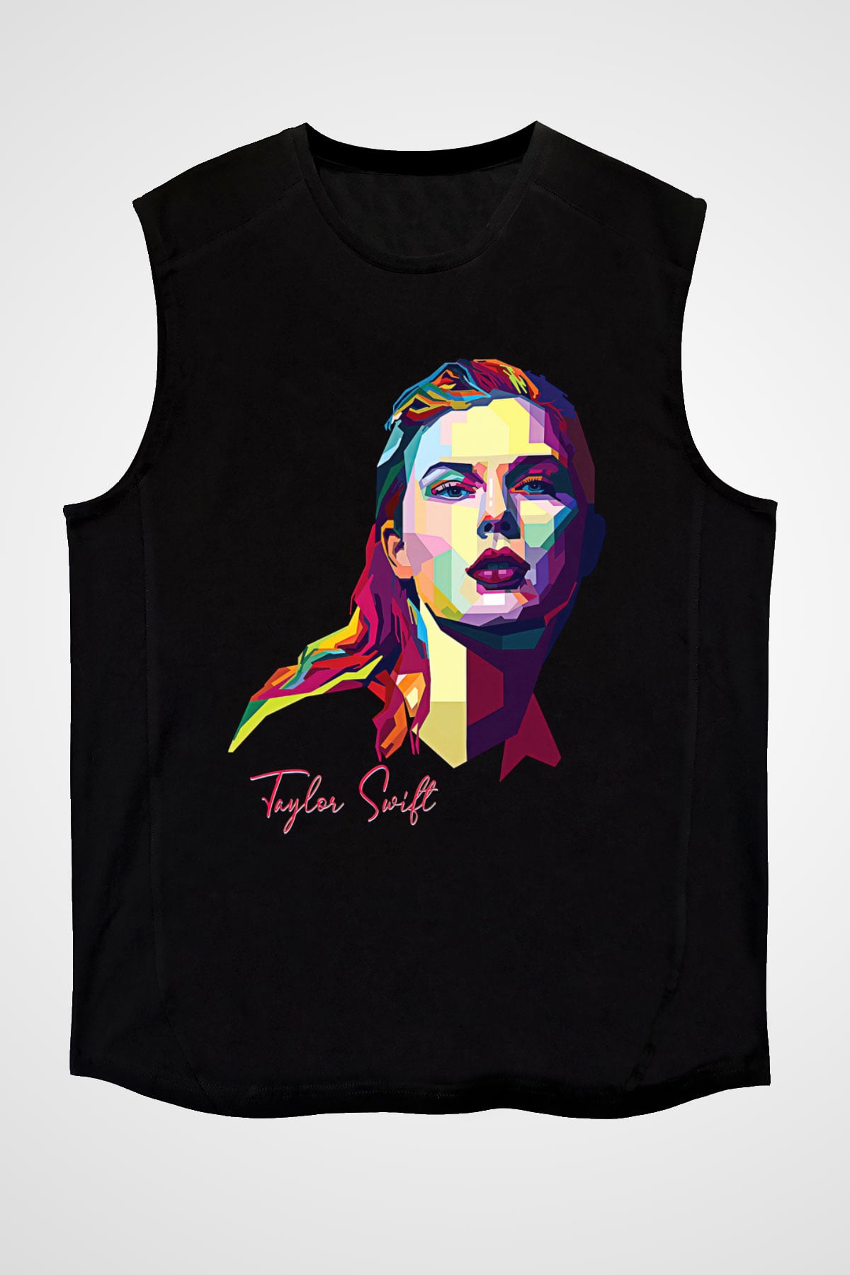 Taylor Swift Baskılı Baskılı Unisex Siyah Kolsuz Tişört - Tshirt