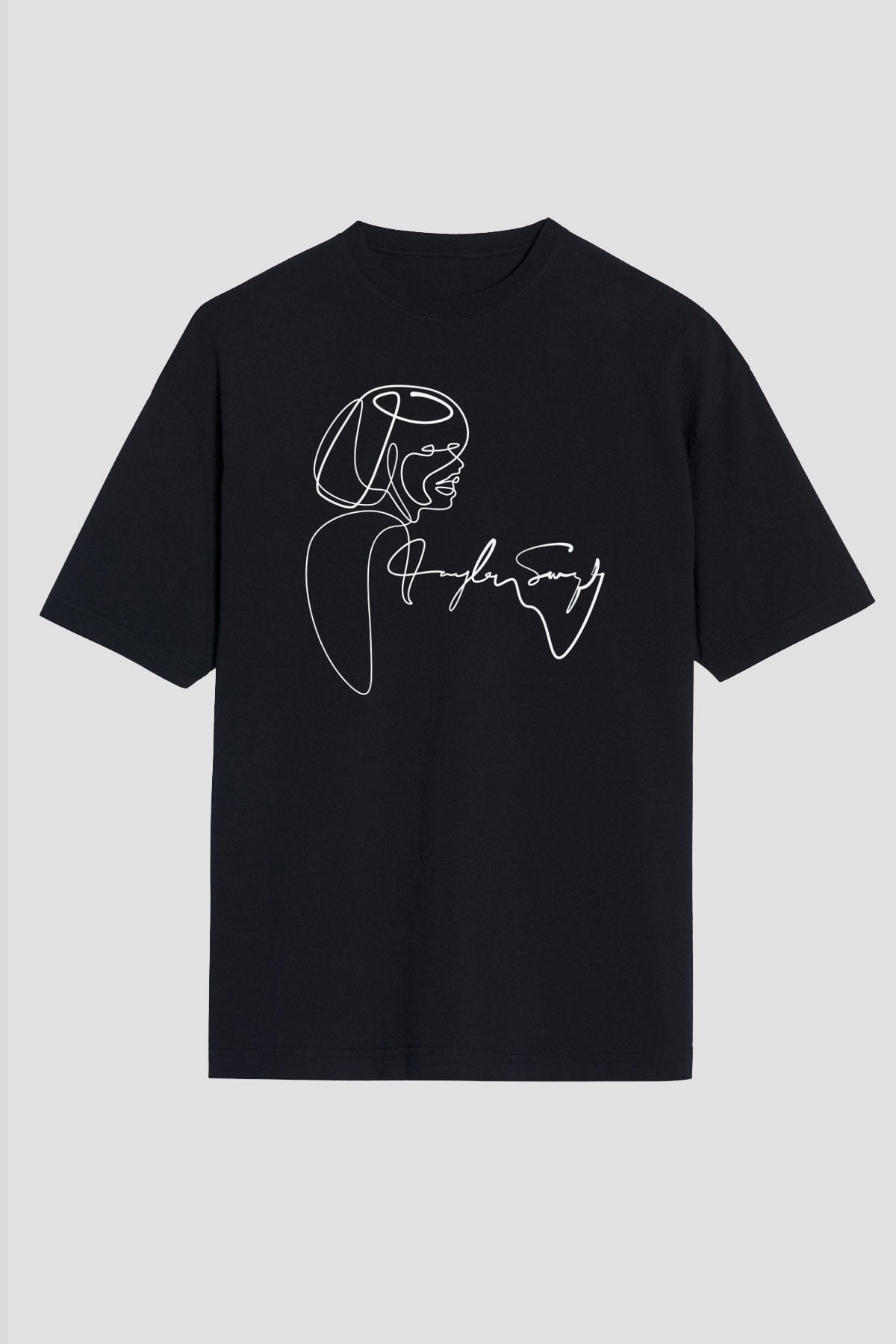 Taylor Swift Baskılı Baskılı Unisex Siyah Oversize Tişört - Tshirt