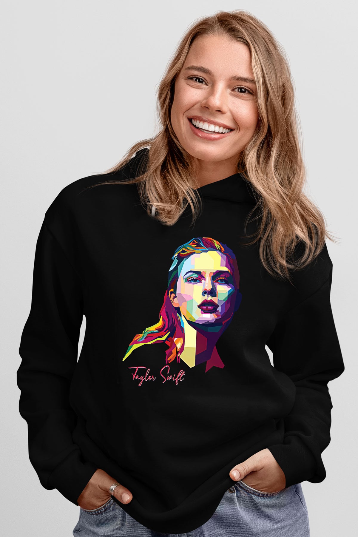 Taylor Swift Baskılı Baskılı Unisex Siyah Hoodie