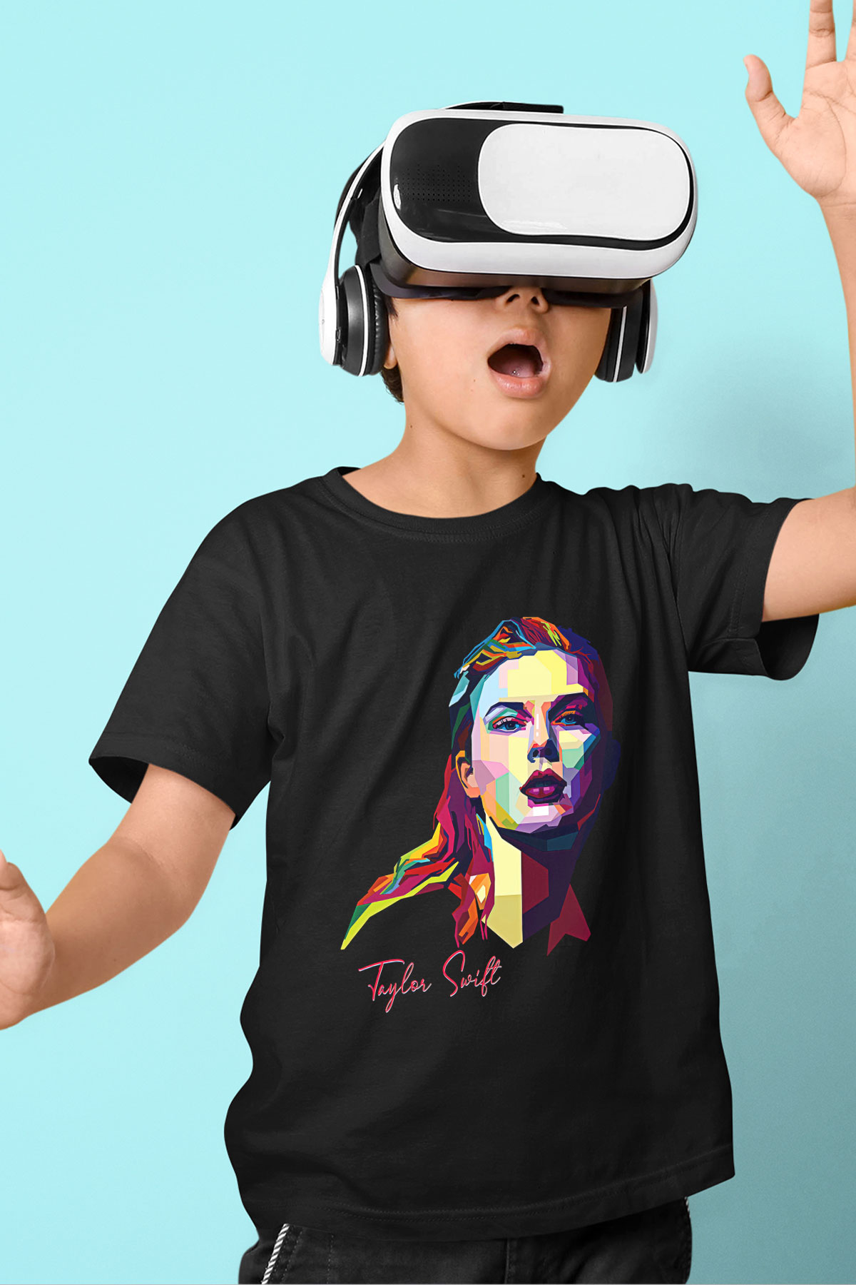 Taylor Swift Baskılı Baskılı Unisex Siyah Çocuk Tişört - Tshirt