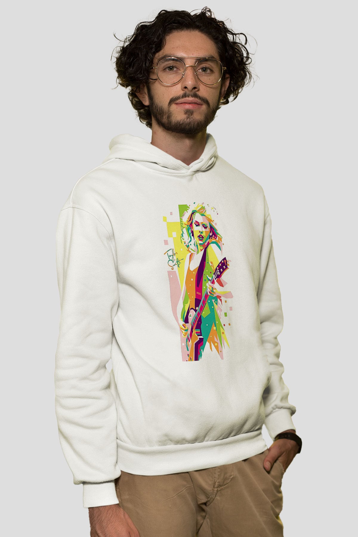 Taylor Swift Baskılı Beyaz Unisex Kapüşonlu Sweatshirt