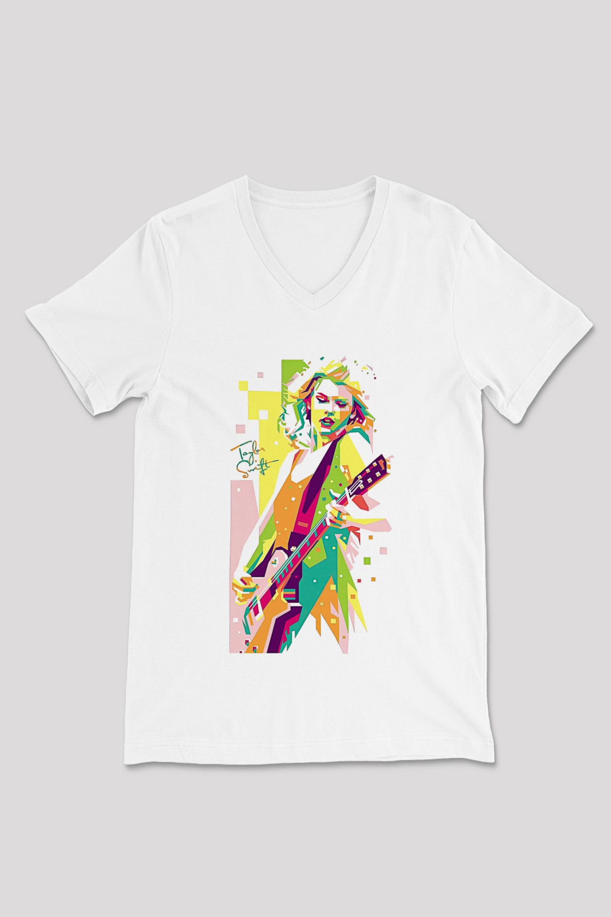Taylor Swift Baskılı Beyaz Unisex V Yaka Tişört - Tshirt