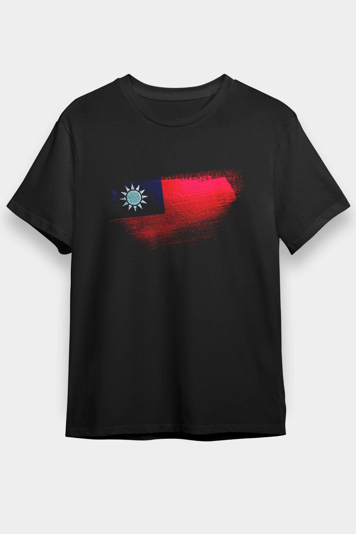Tayvan - Taiwan Bayrağı Baskılı Unisex Siyah Tişört