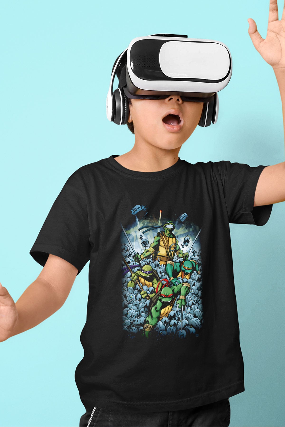 Teenage Mutant Ninja Turtles Ninja Kaplumbağalar Baskılı Siyah Unisex Çocuk Tişört
