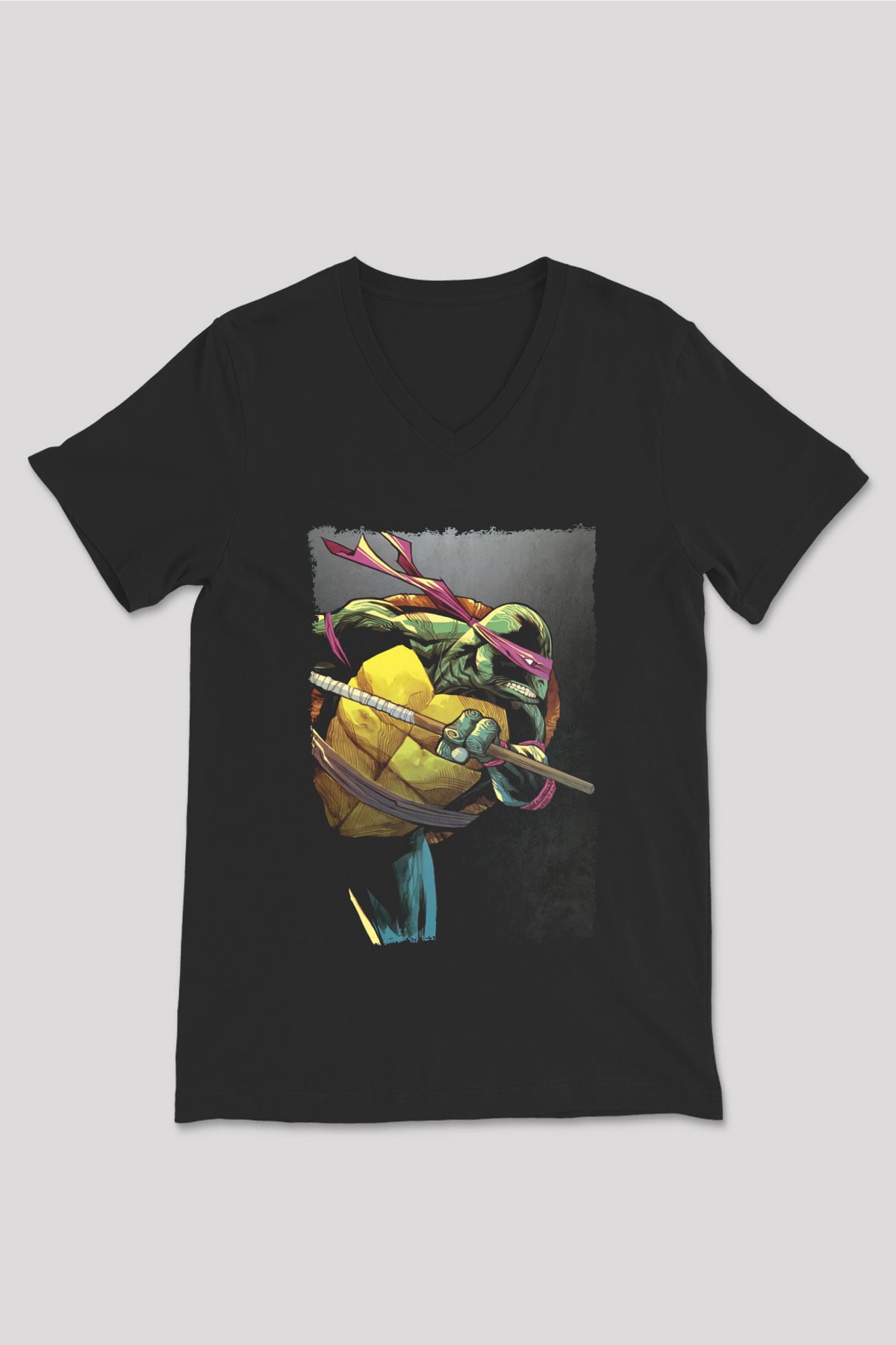 Teenage Mutant Ninja Turtles Ninja Kaplumbağalar Siyah Unisex V Yaka Tişört